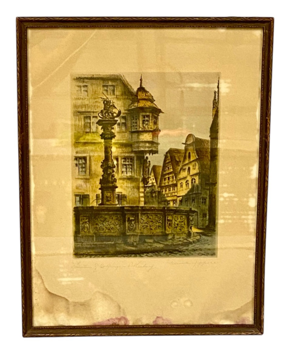 Ernst Zipperer Rothenburg Fountain Etching