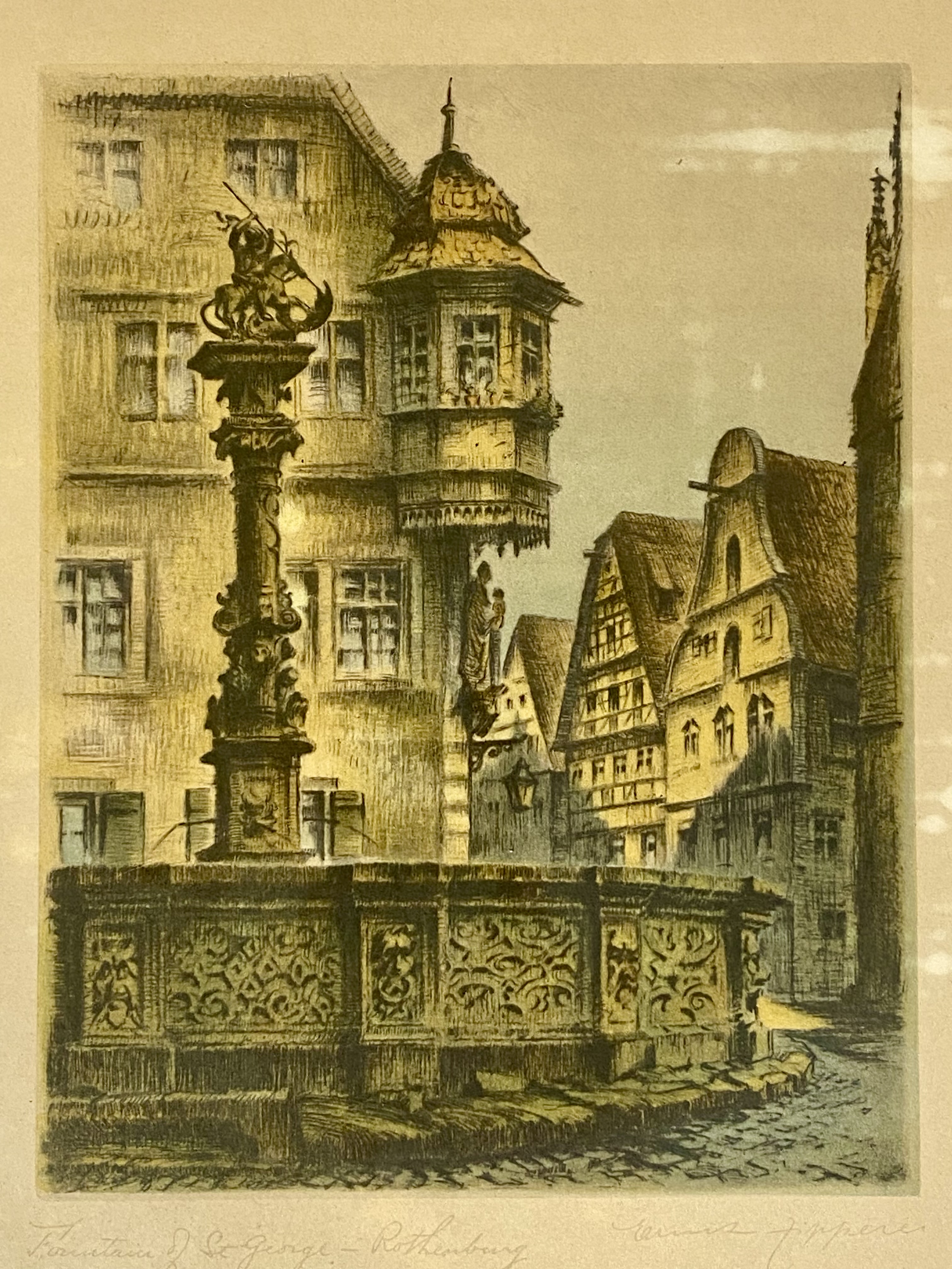 Ernst Zipperer Rothenburg Fountain Etching