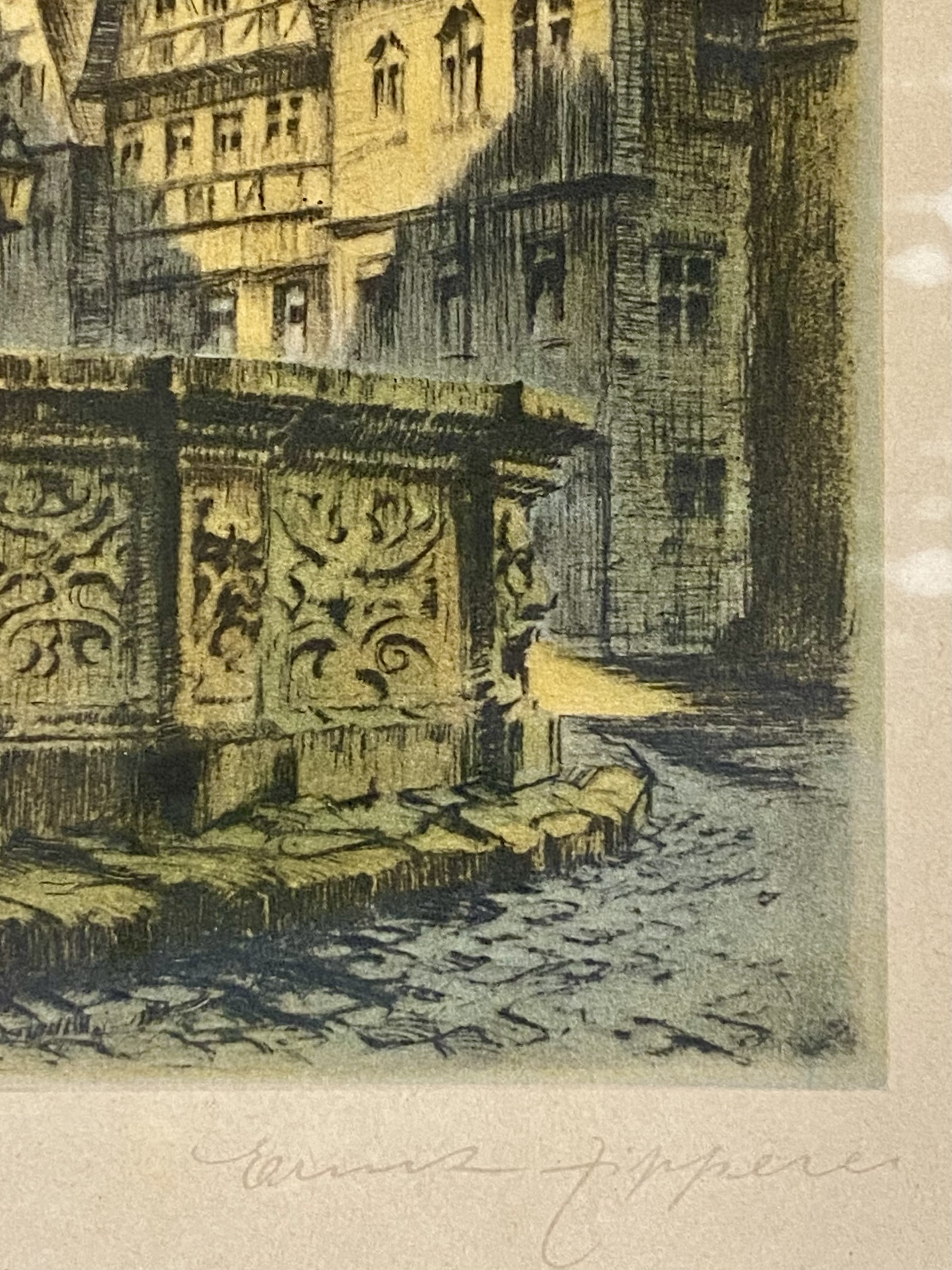 Ernst Zipperer Rothenburg Fountain Etching