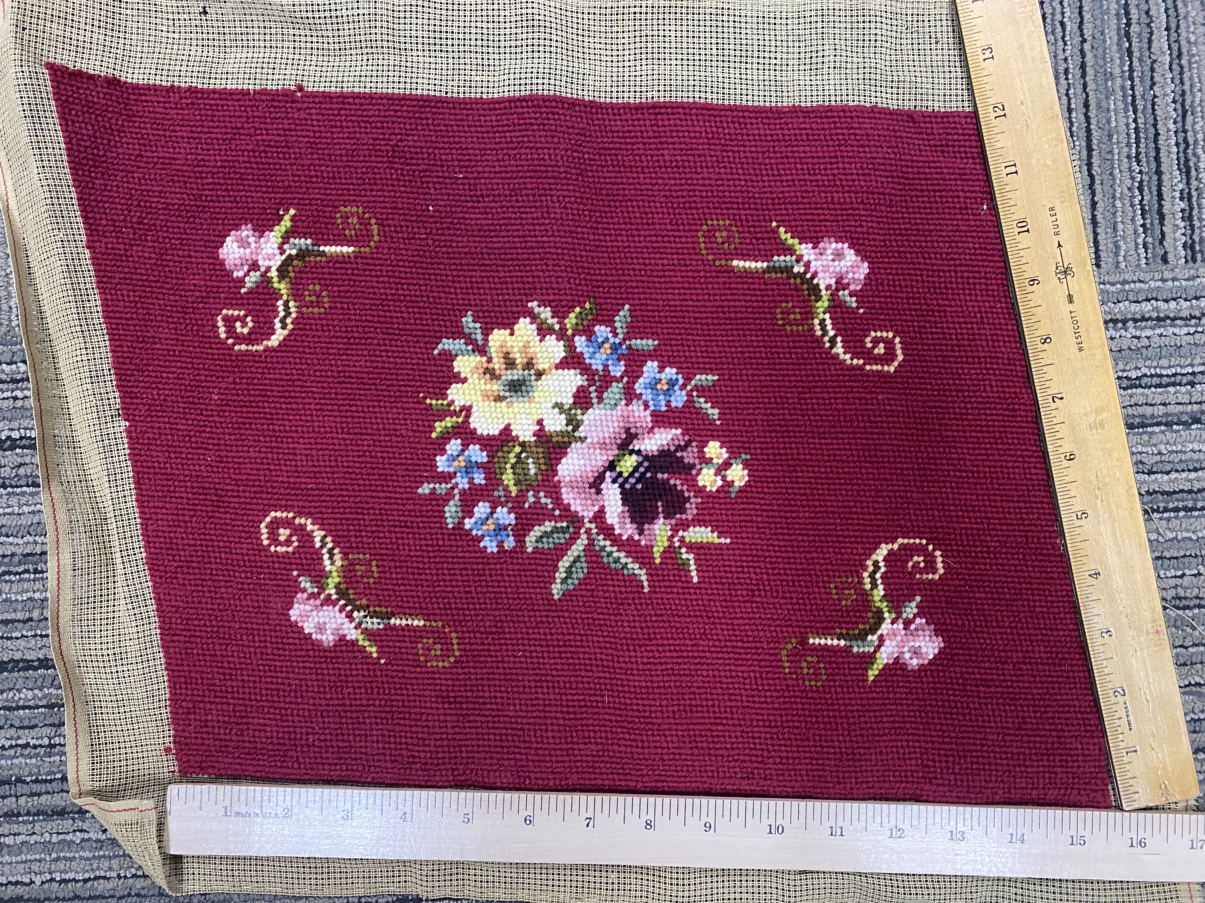 Five Floral Wool Needlepoint Panels
