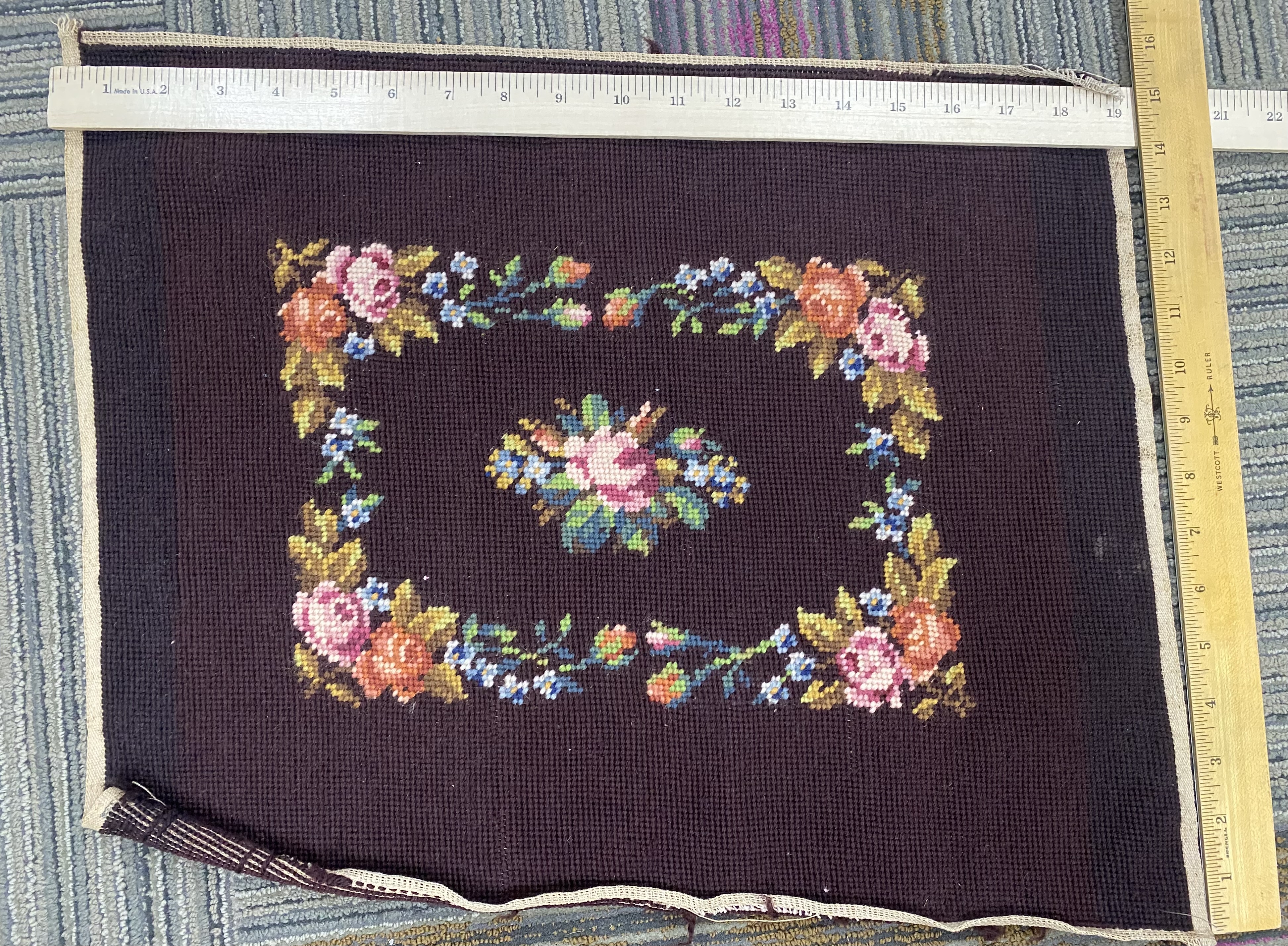 Five Floral Wool Needlepoint Panels
