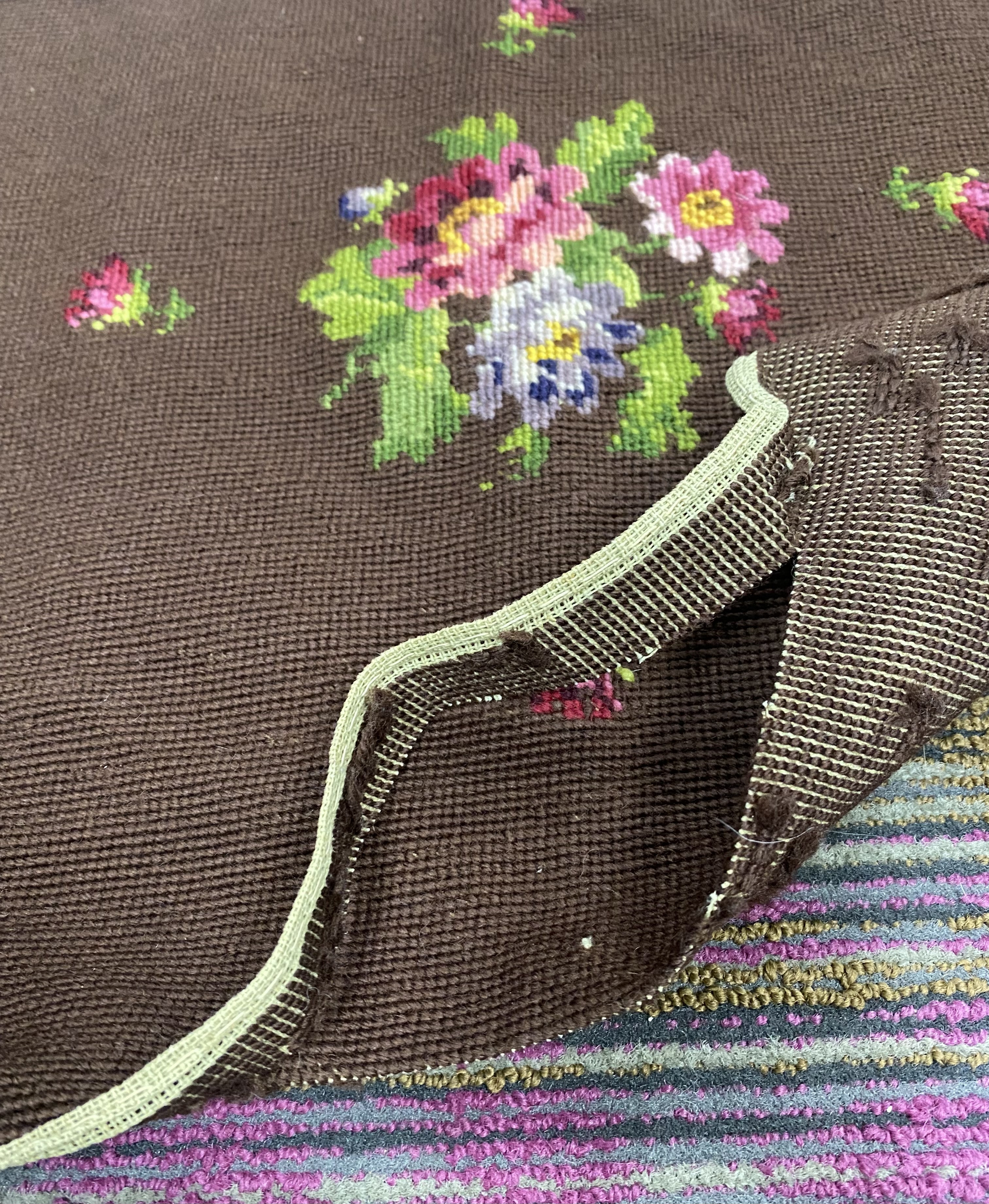 Five Floral Wool Needlepoint Panels