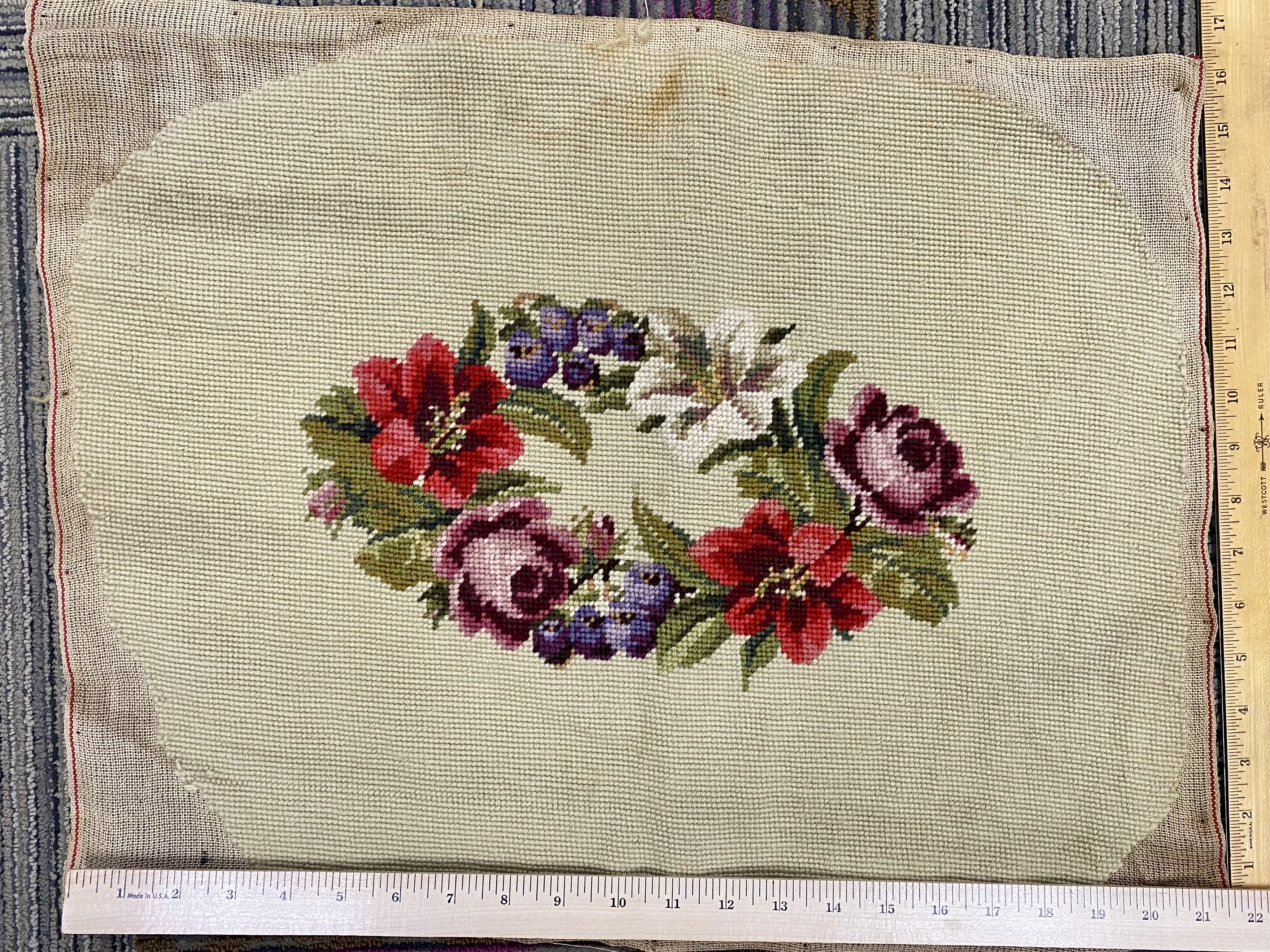 Five Floral Wool Needlepoint Panels