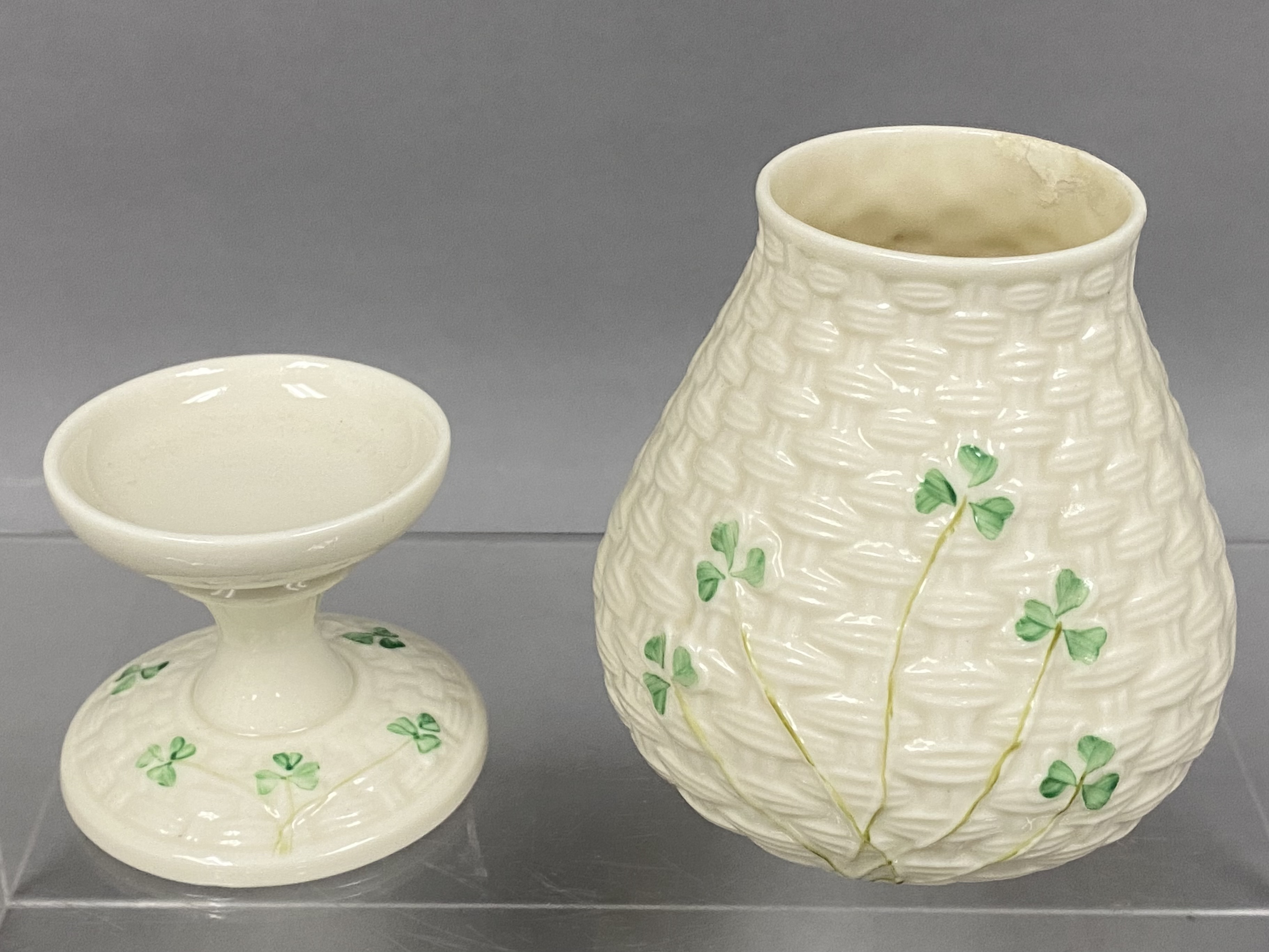 Belleek Shamrock Basketweave Fairy Lamp