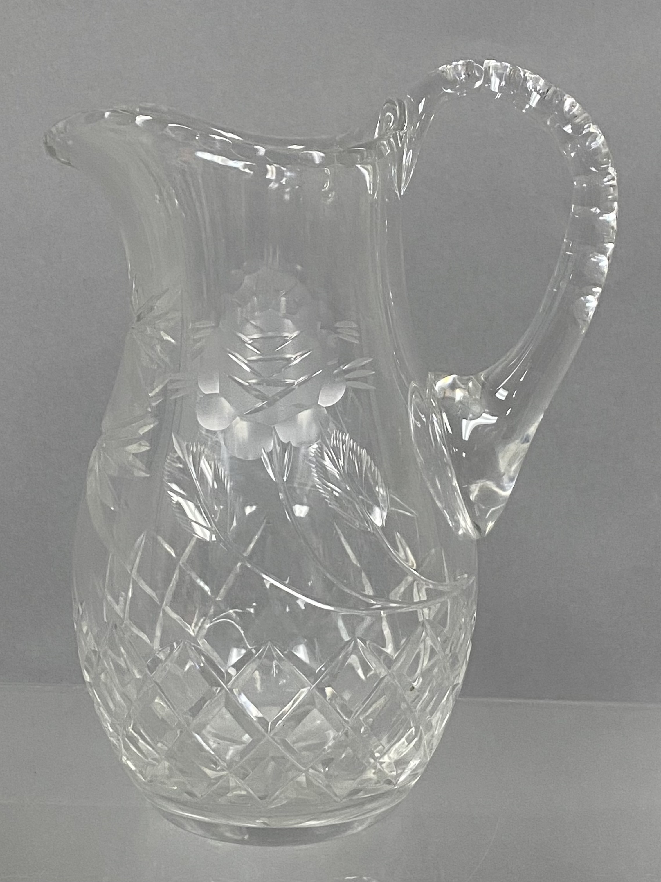 Cut Crystal Floral Intaglio Pitcher