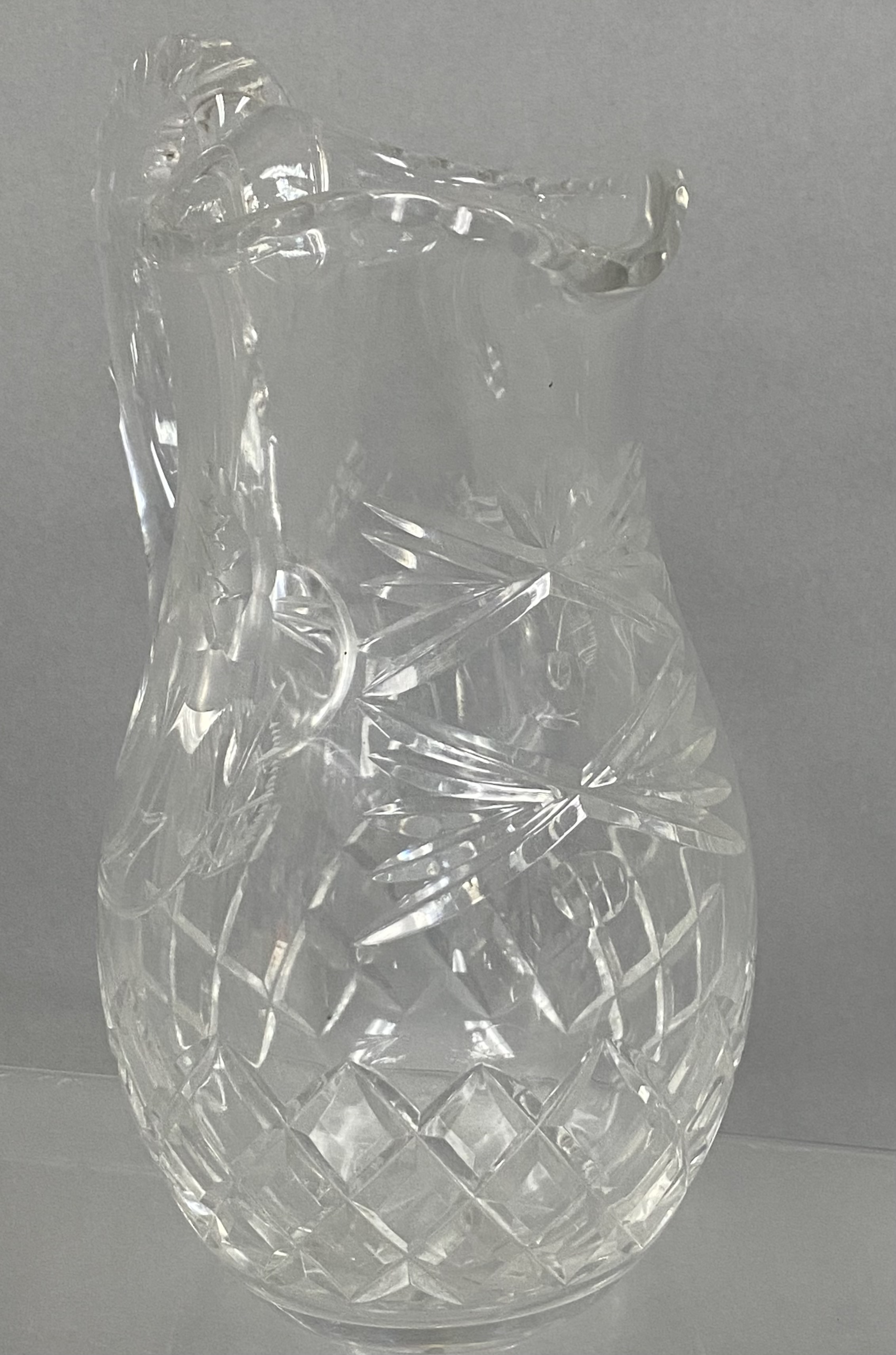 Cut Crystal Floral Intaglio Pitcher