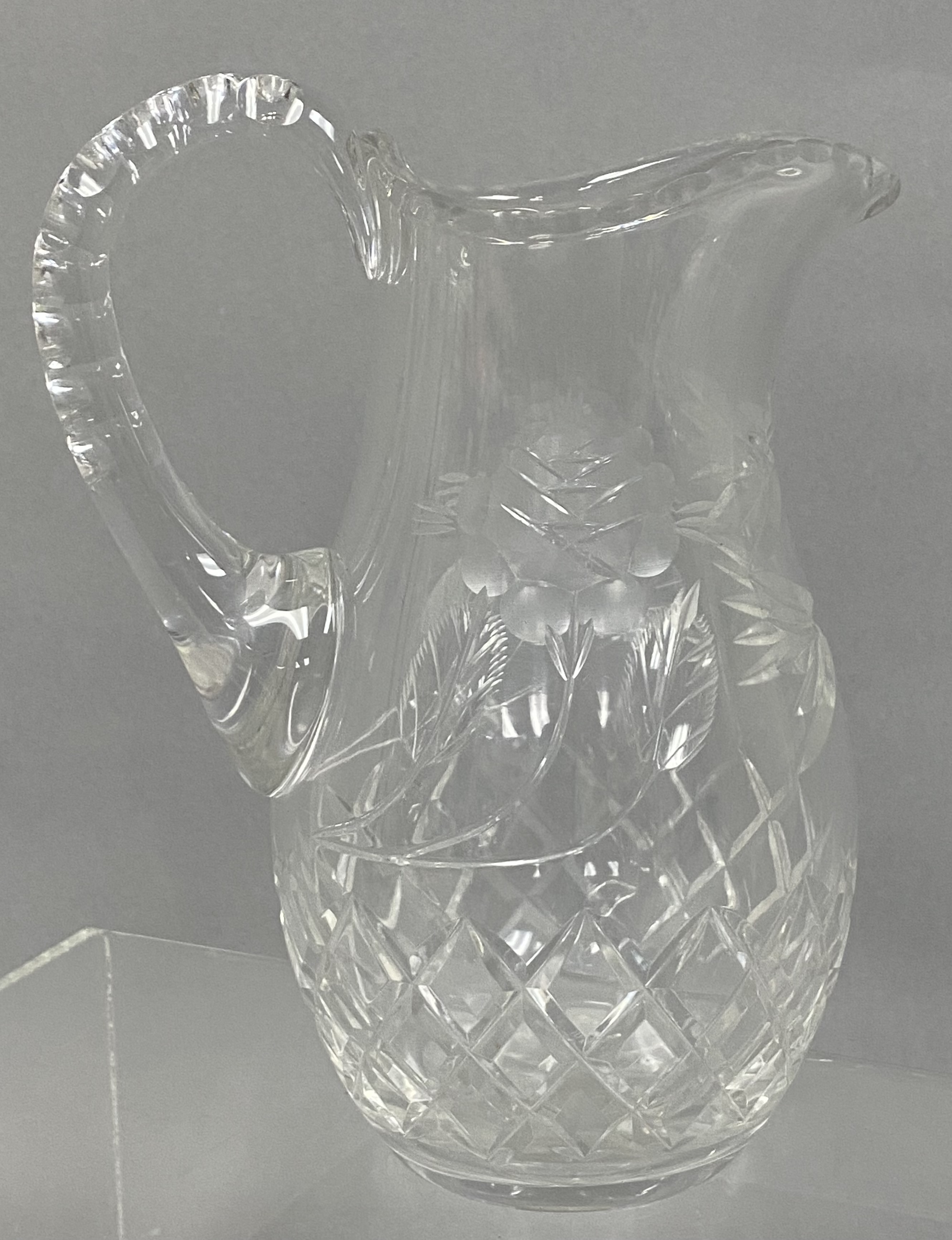 Cut Crystal Floral Intaglio Pitcher