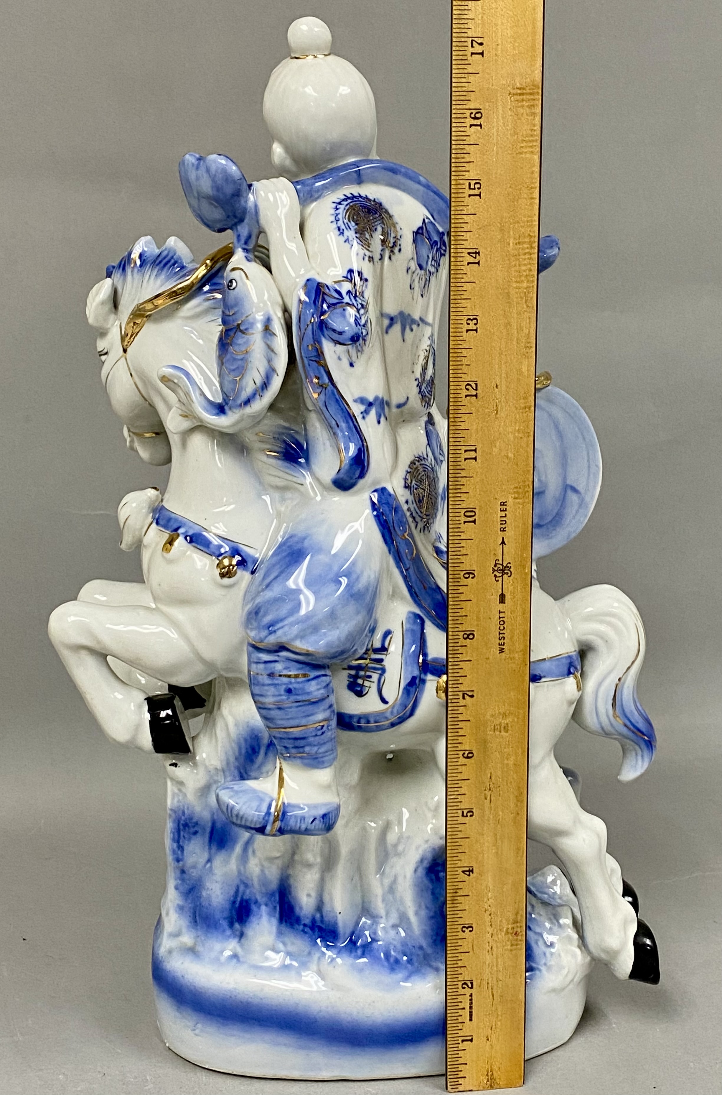 Chinese Gilt Porcelain Sage Riding Horse