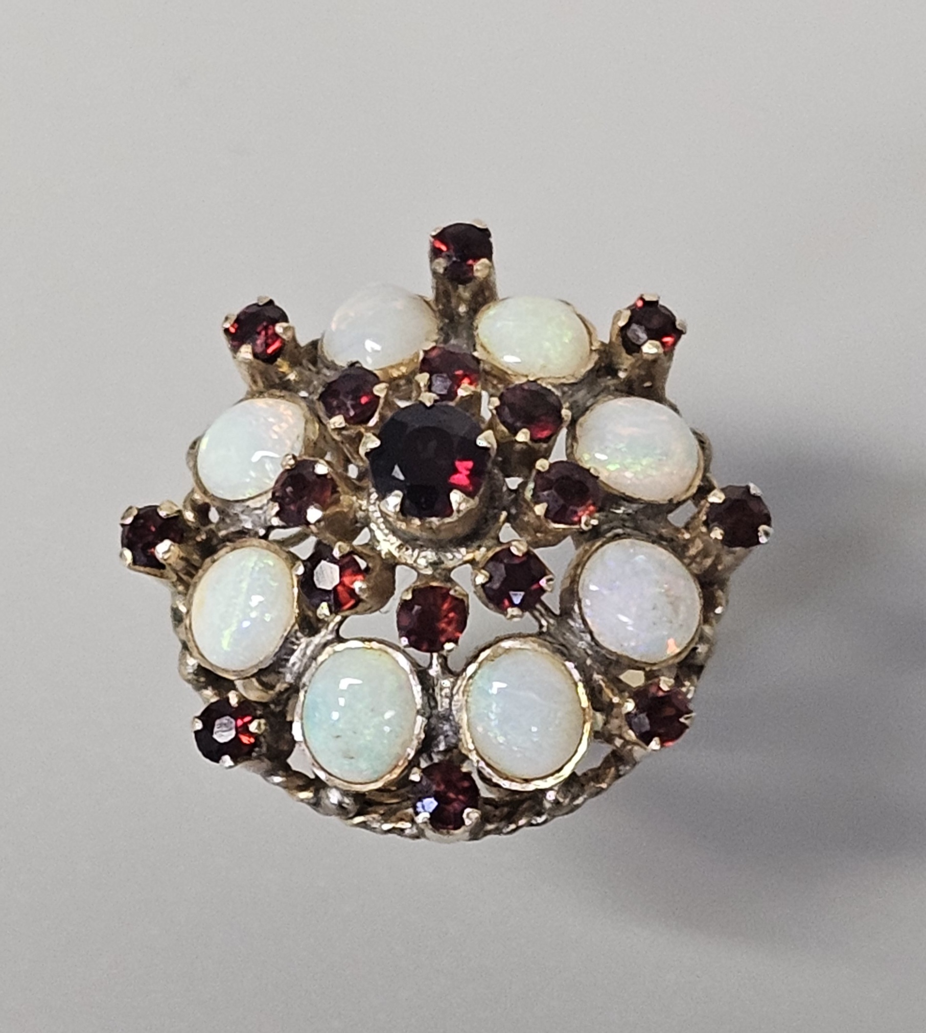 14K Gold Opal Garnet Princess Ring 7.4 Grams