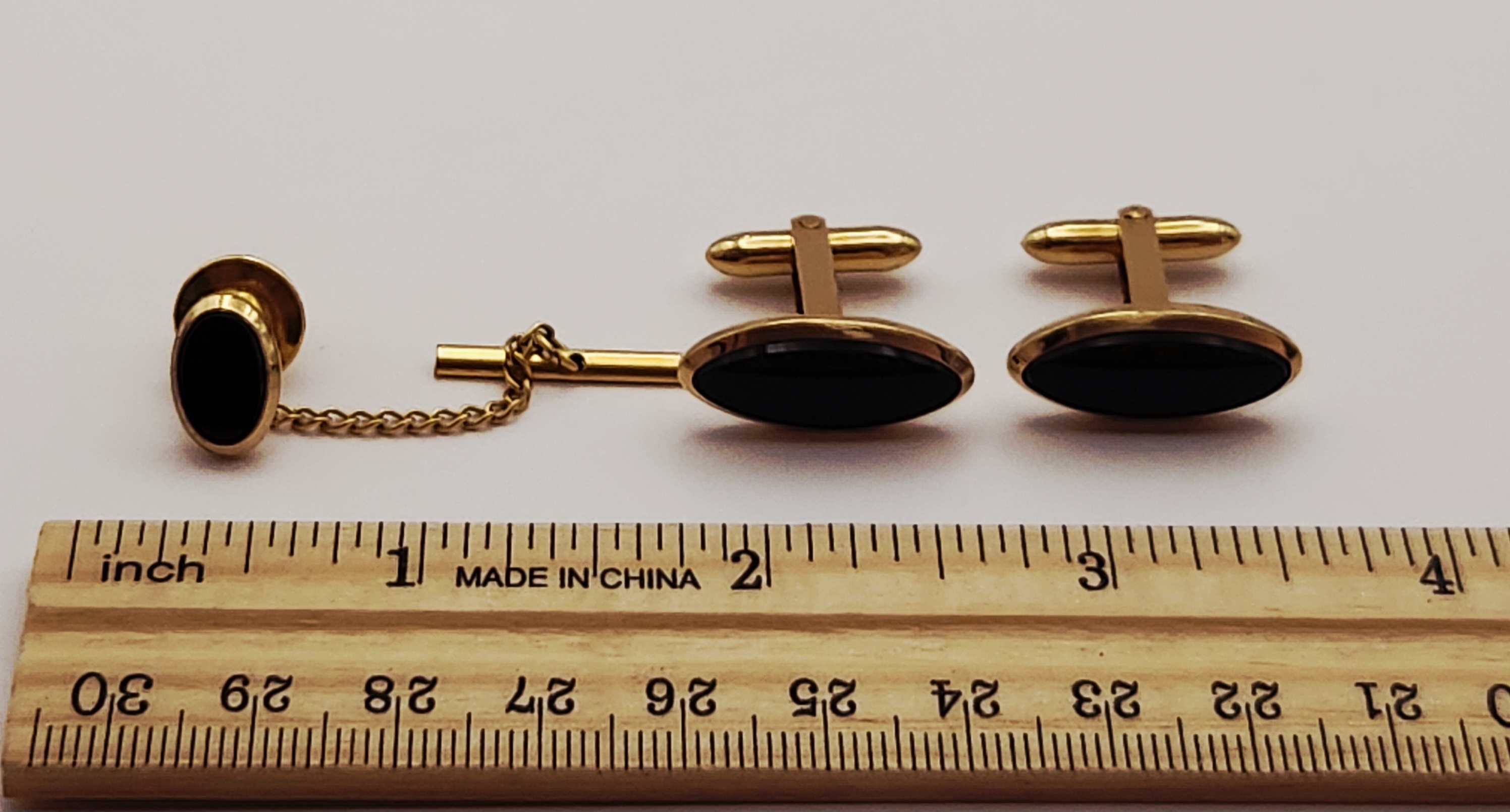 Gold-Filled Onyx Cufflinks & Tie Tack