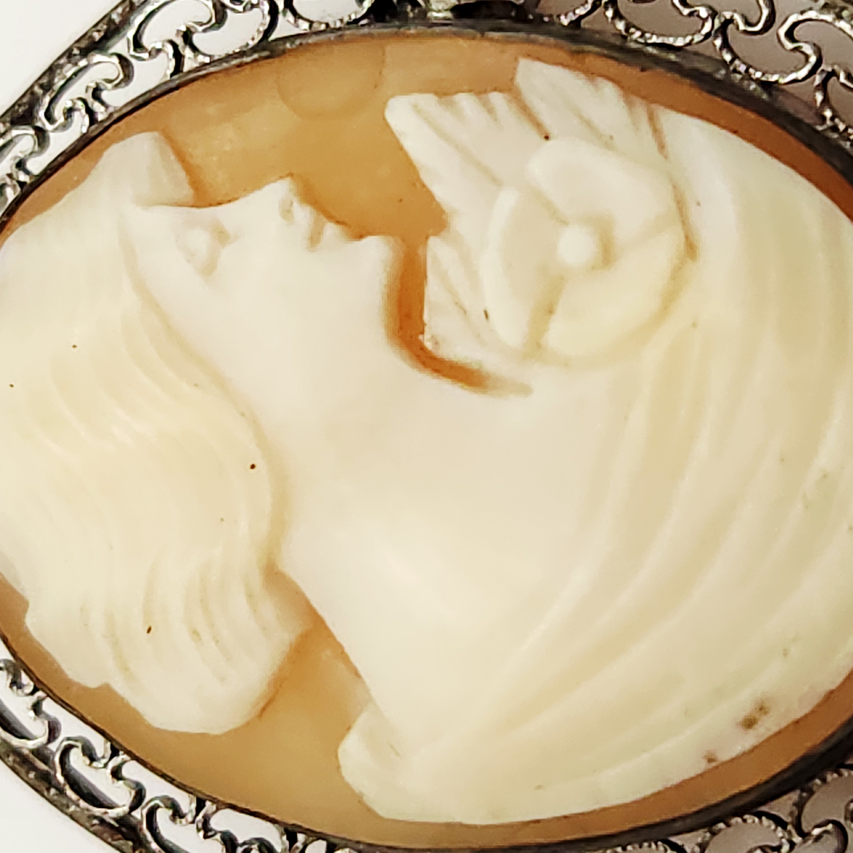 Carved Shell Cameo Filigree Brooch
