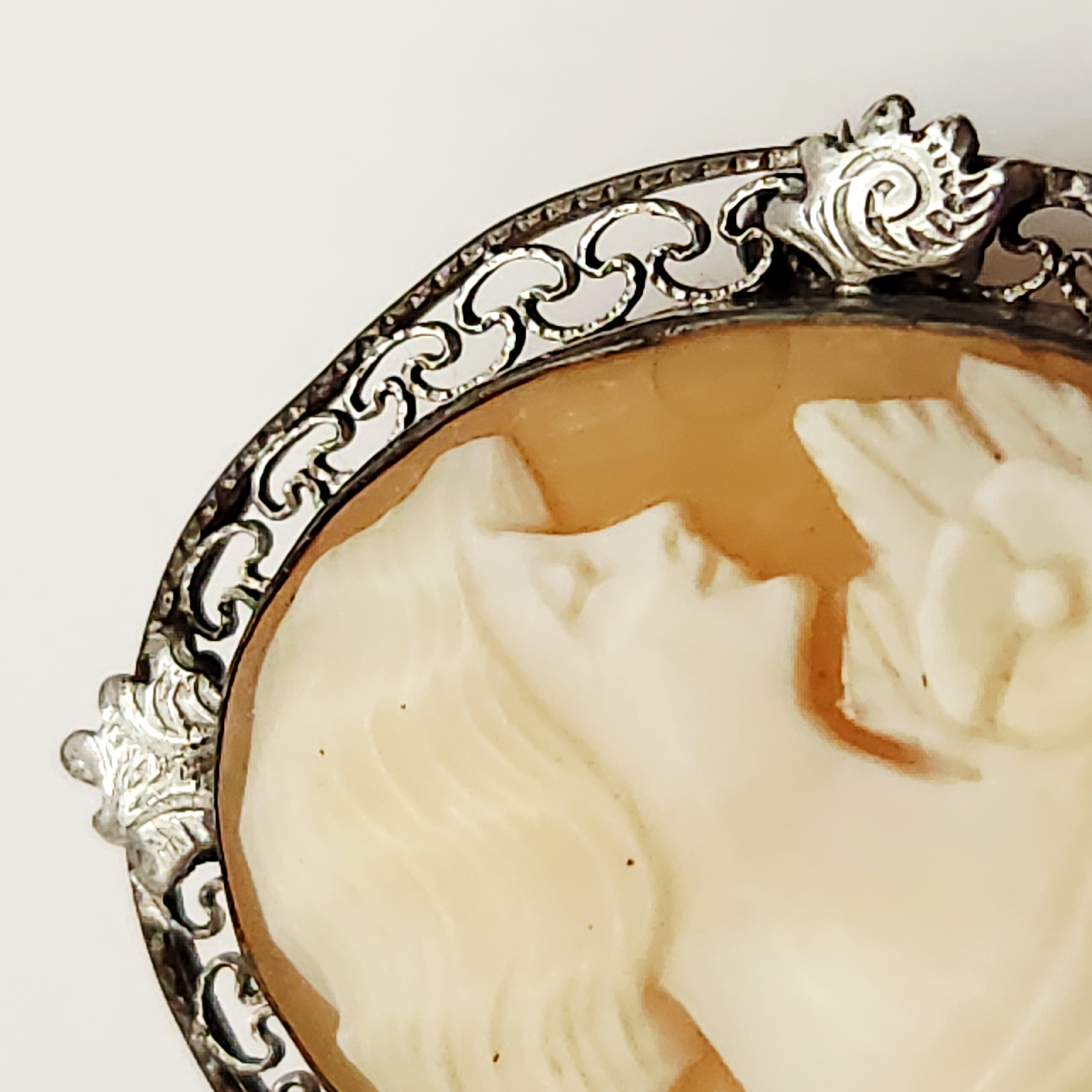 Carved Shell Cameo Filigree Brooch