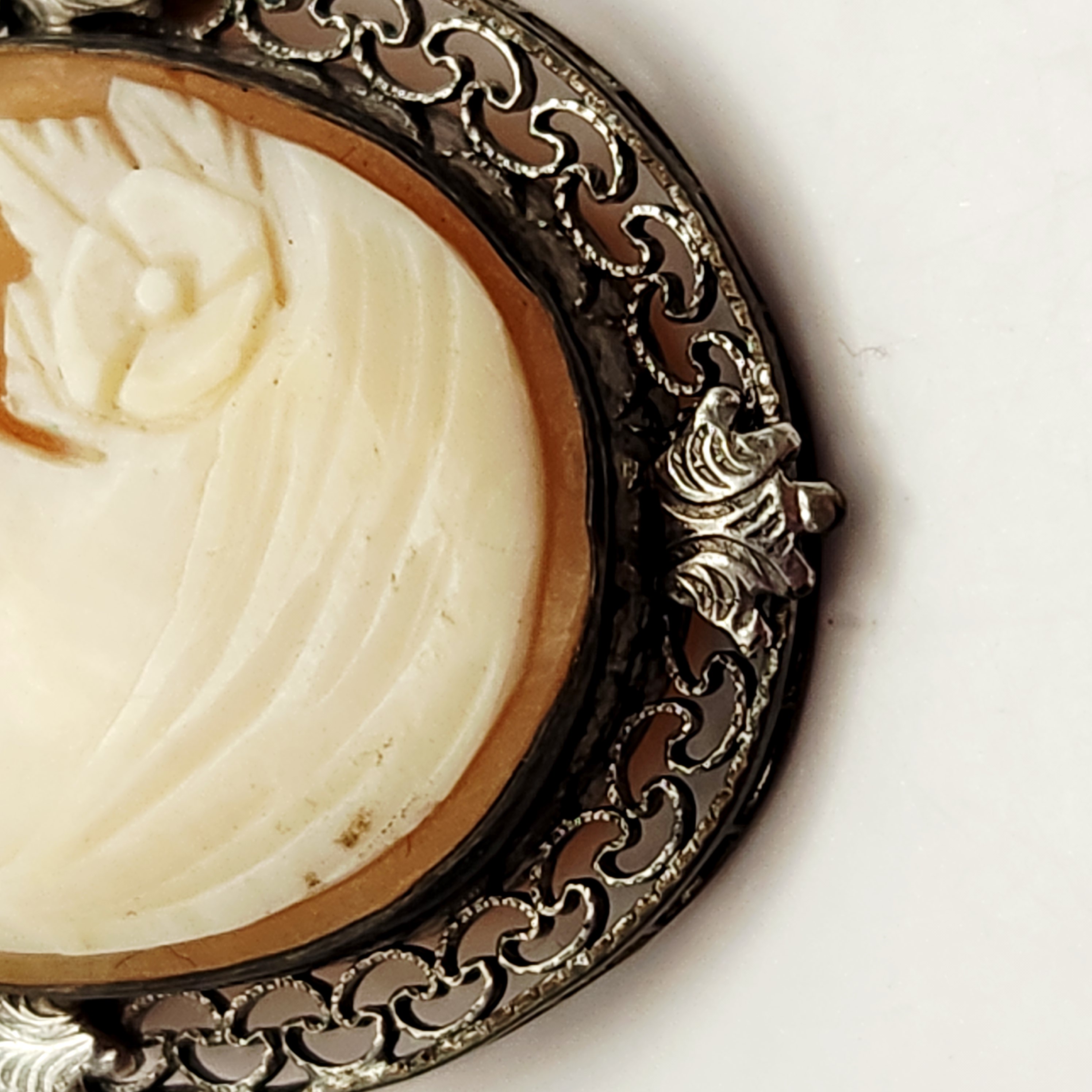 Carved Shell Cameo Filigree Brooch