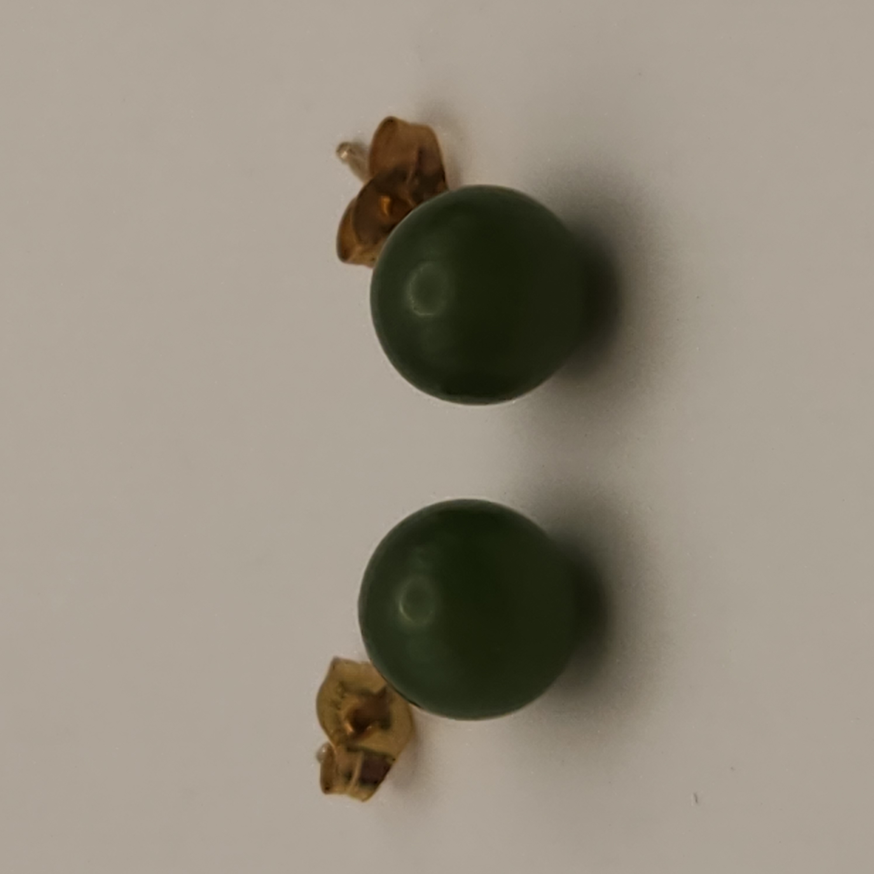 14K Gold Jade Studs Earrings
