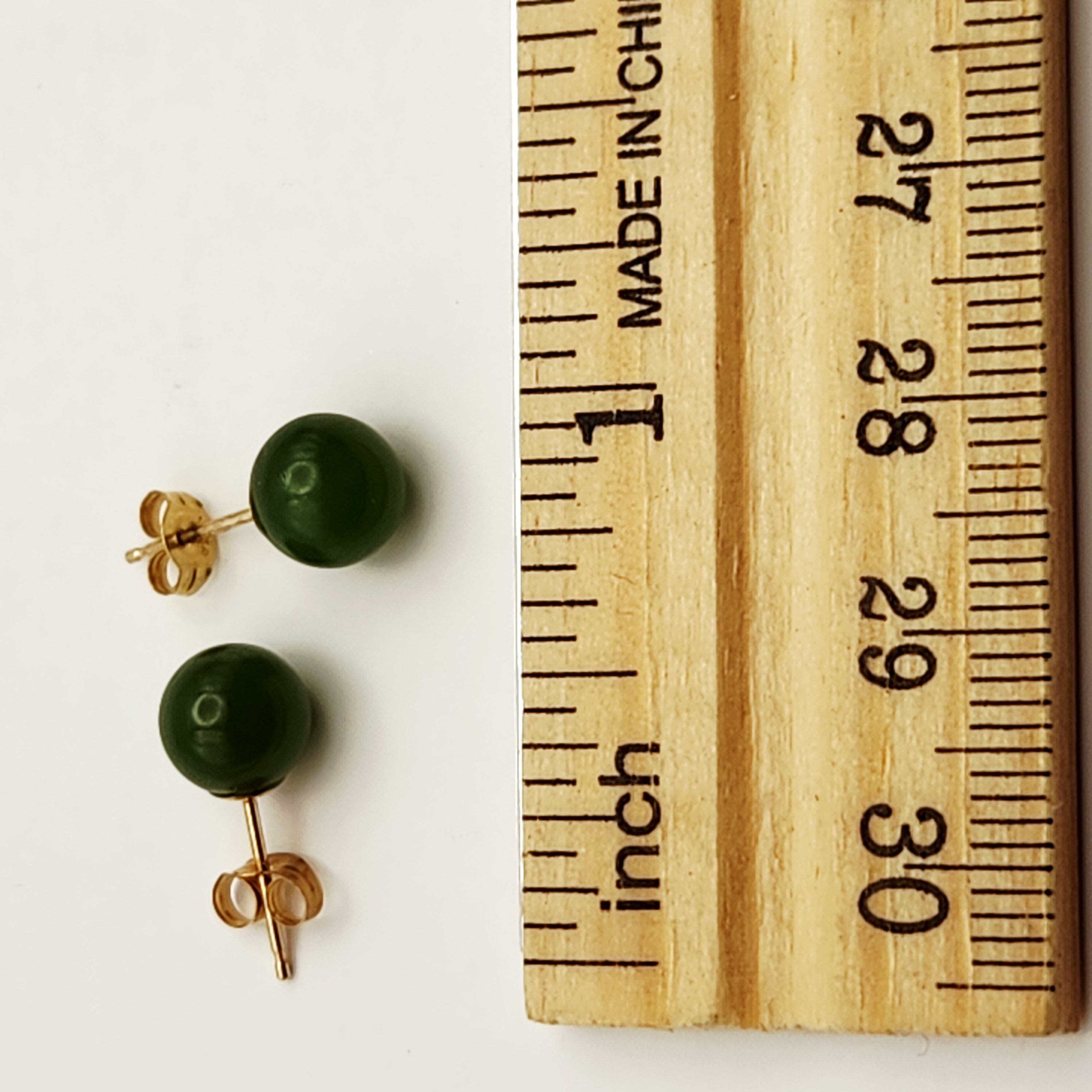14K Gold Jade Studs Earrings