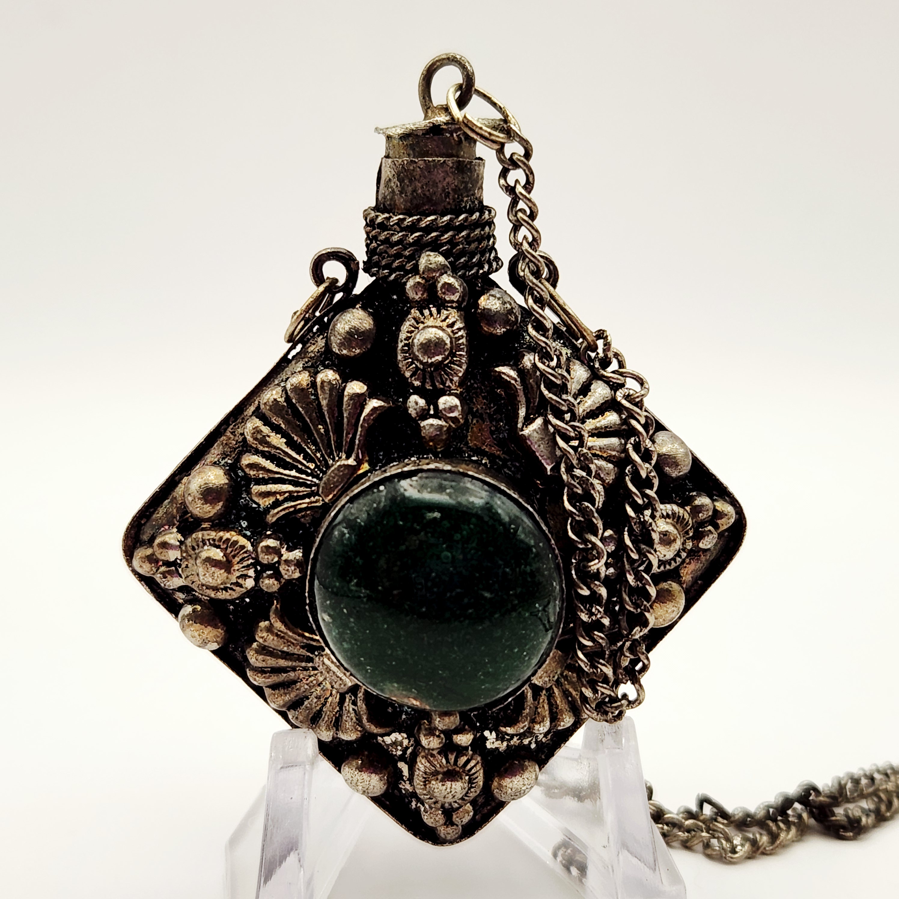 Vintage Silver-Tone Perfume Bottle Necklace