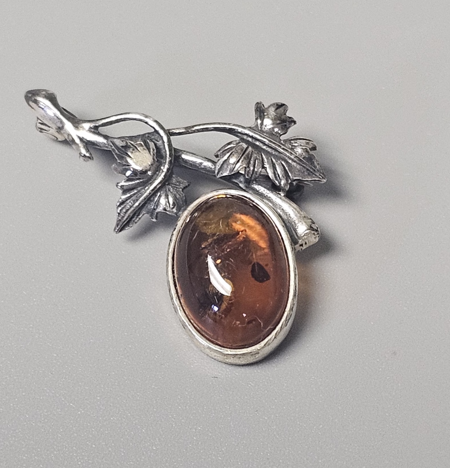 Polish Sterling Silver Amber Brooch
