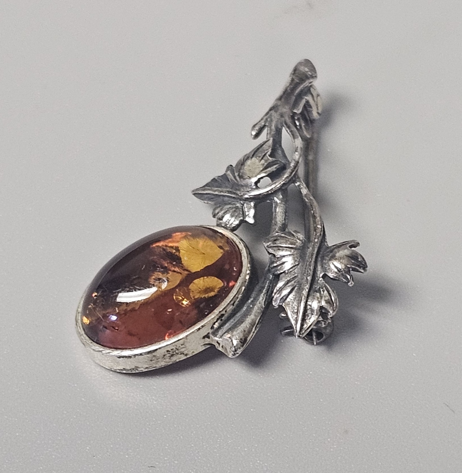 Polish Sterling Silver Amber Brooch