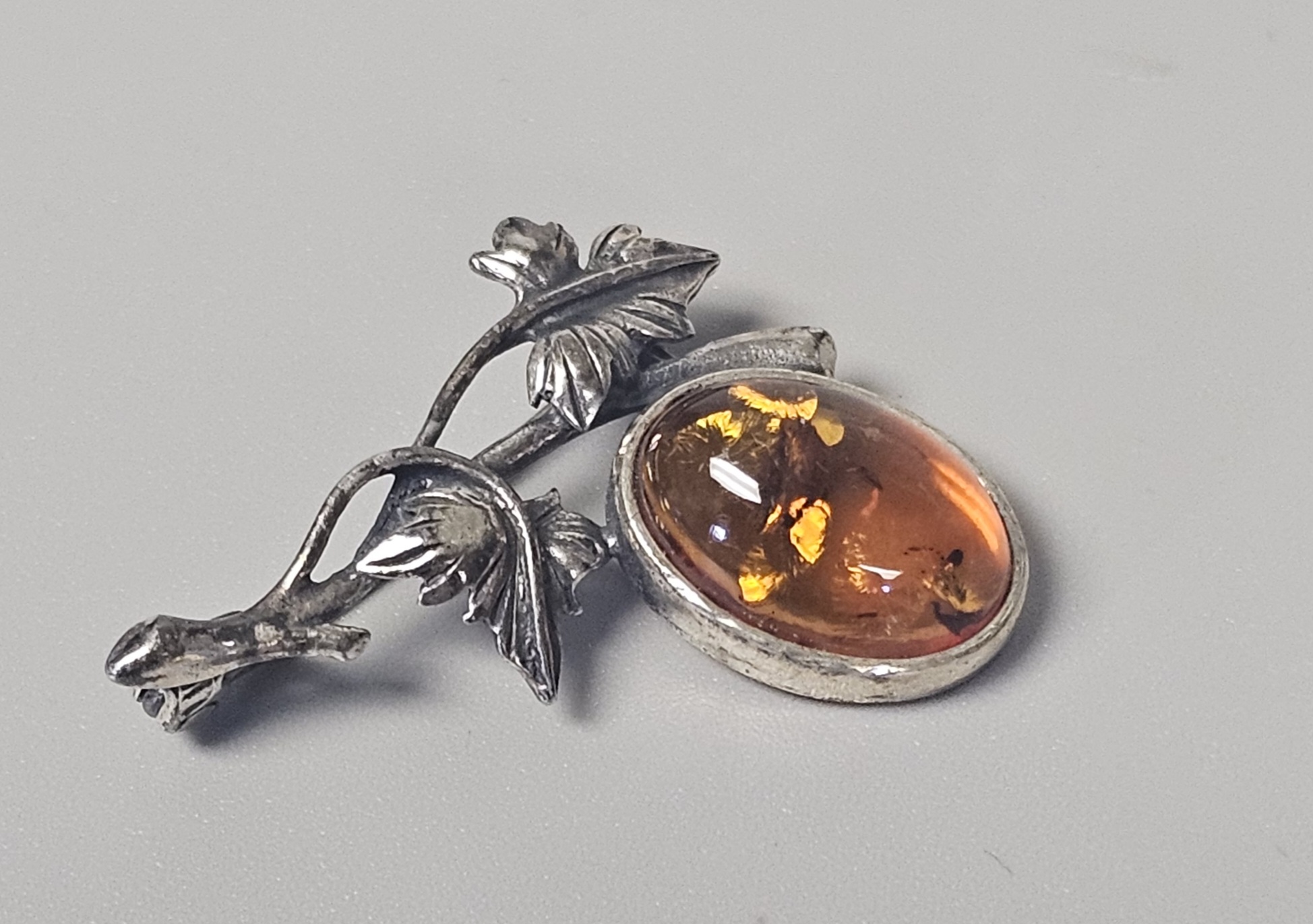 Polish Sterling Silver Amber Brooch