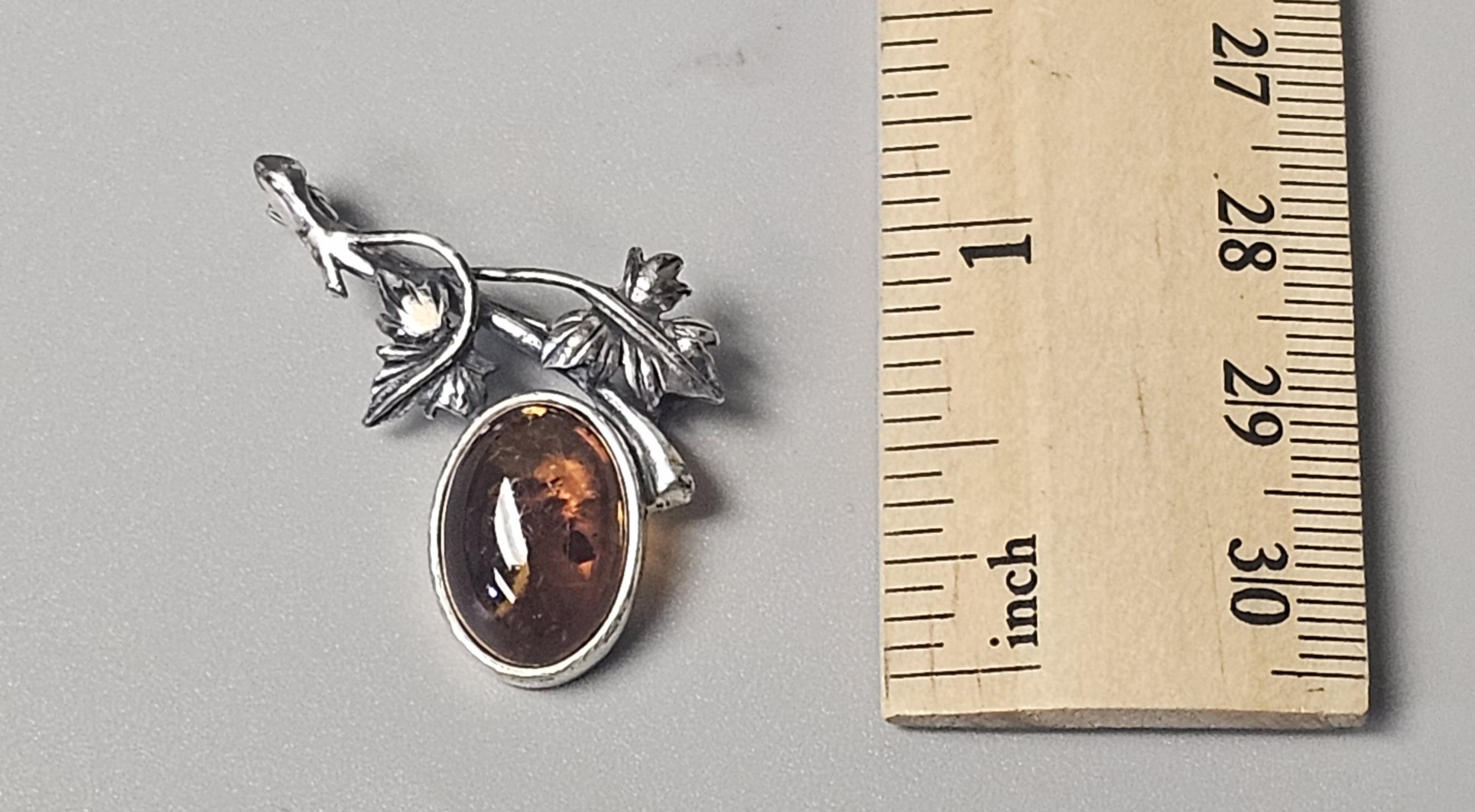 Polish Sterling Silver Amber Brooch
