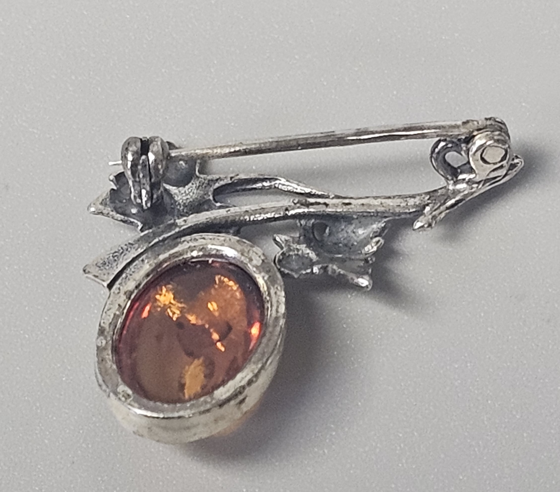Polish Sterling Silver Amber Brooch