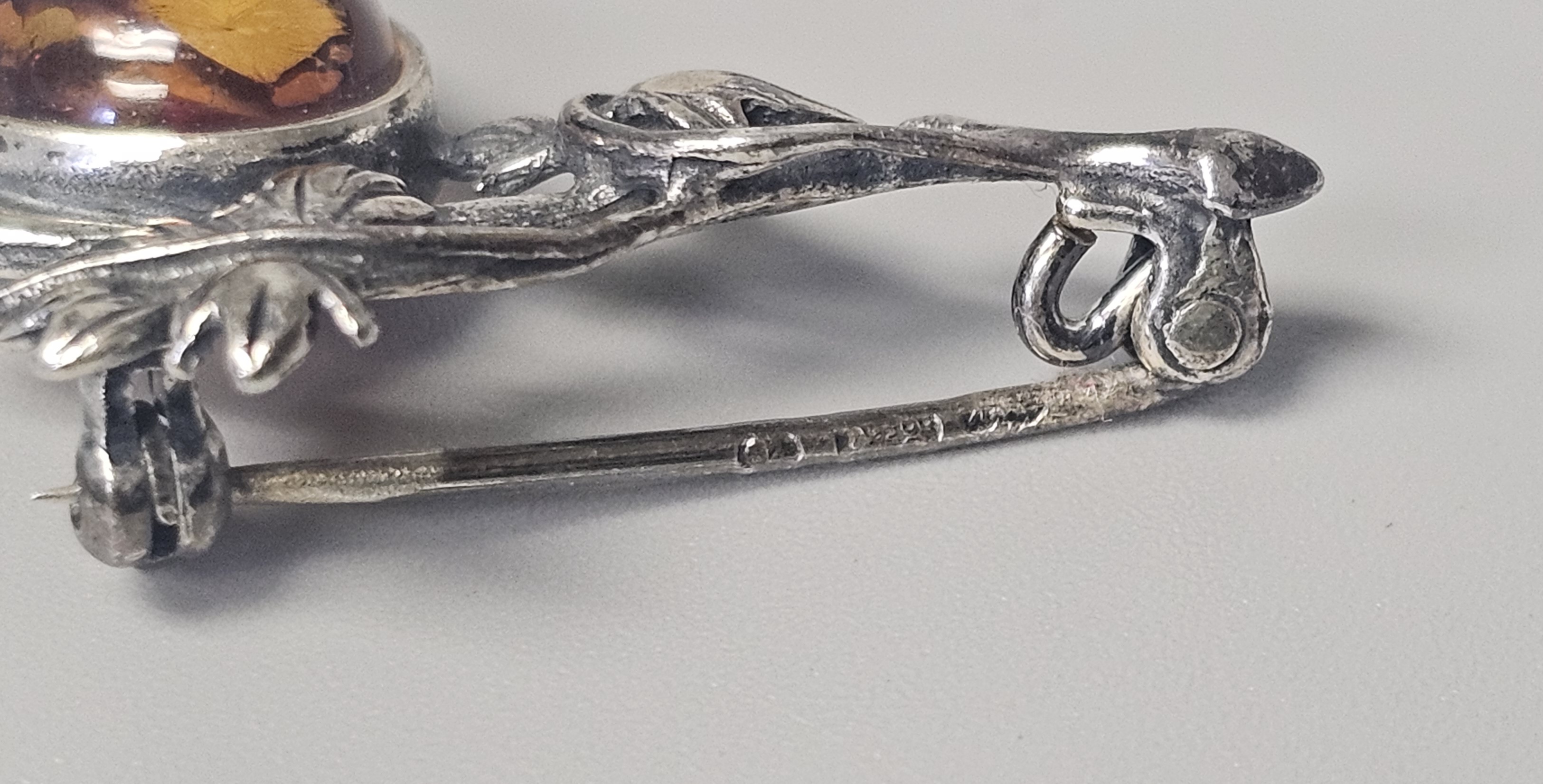 Polish Sterling Silver Amber Brooch