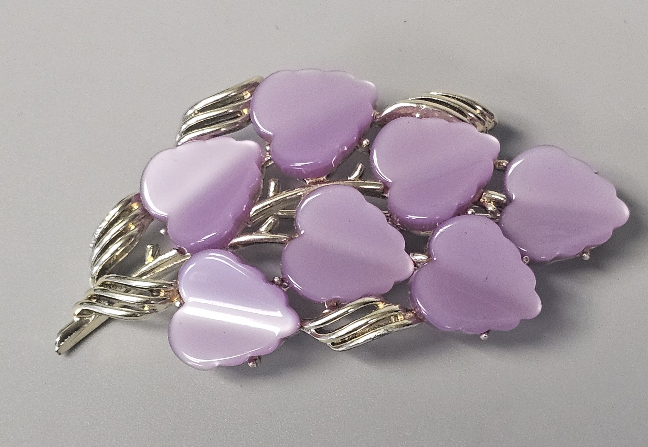 Coro Lavender Moonglow Leaf Brooch