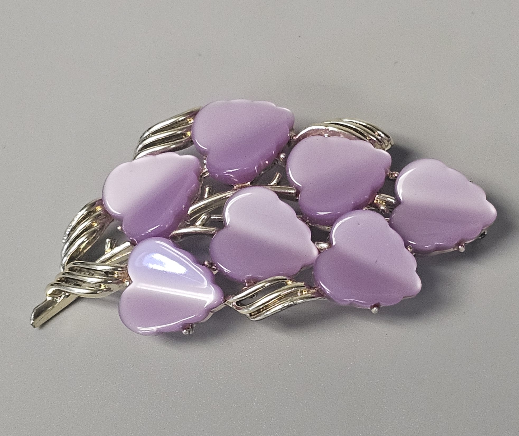 Coro Lavender Moonglow Leaf Brooch