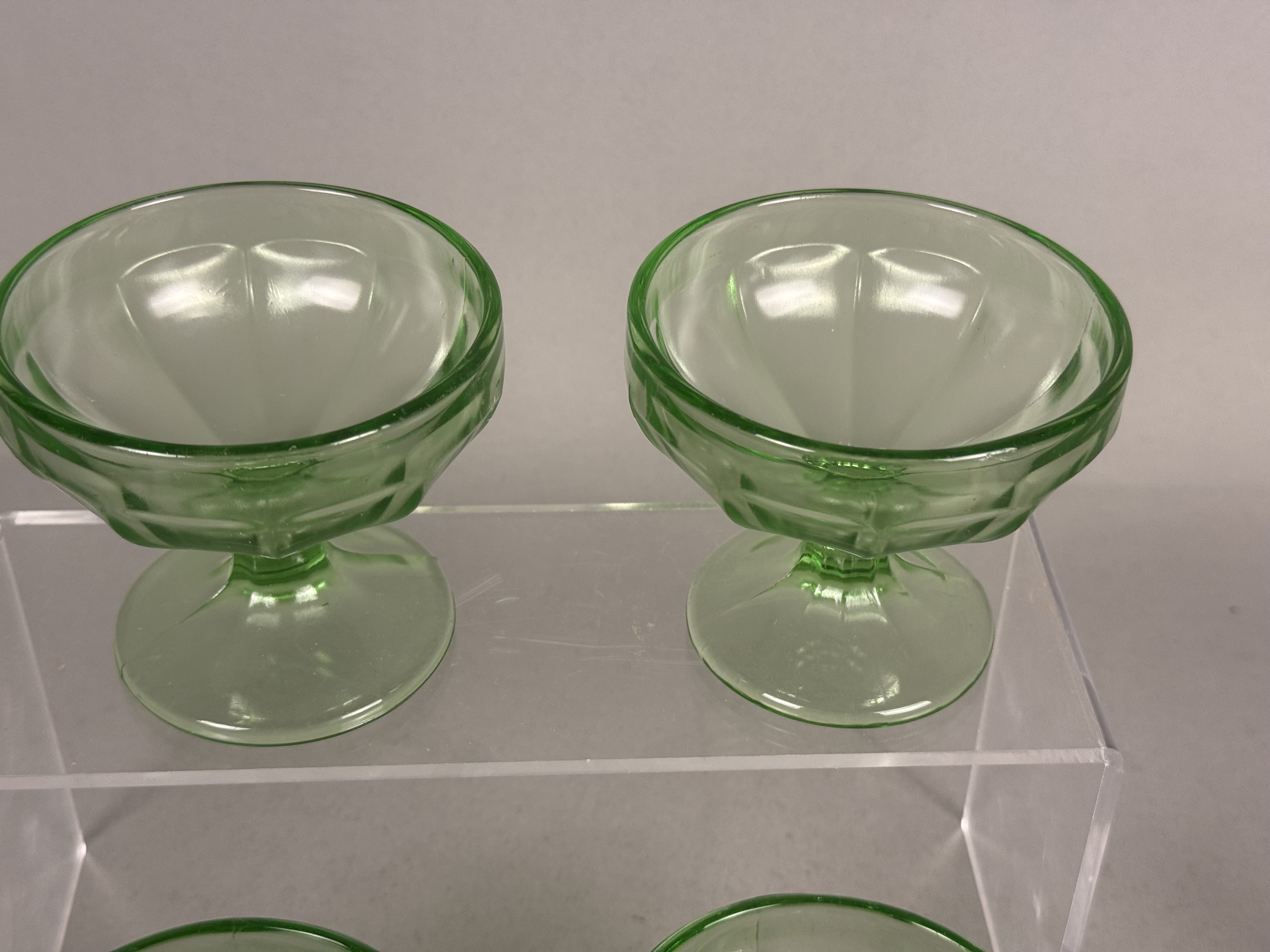 4 Uranium Glass Paneled Sherbet Bowls