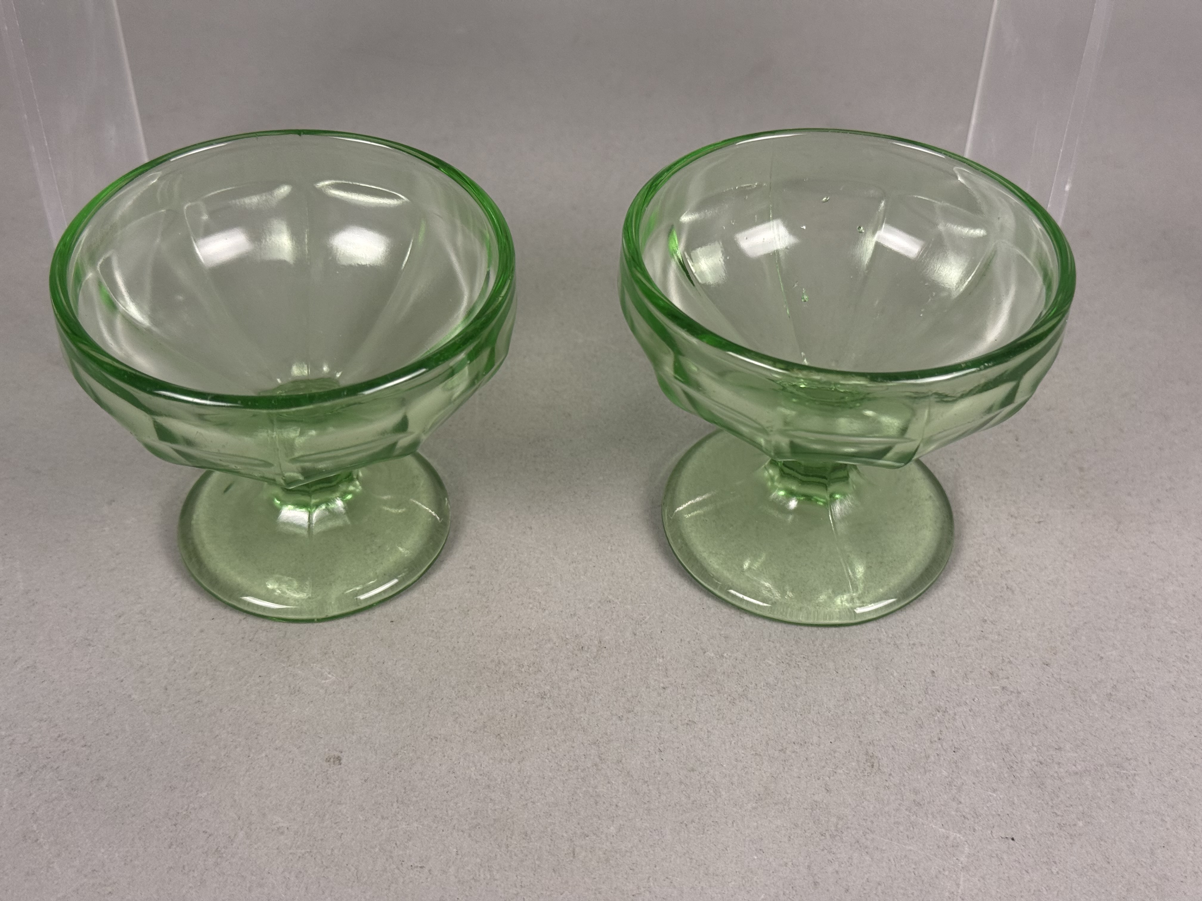 4 Uranium Glass Paneled Sherbet Bowls