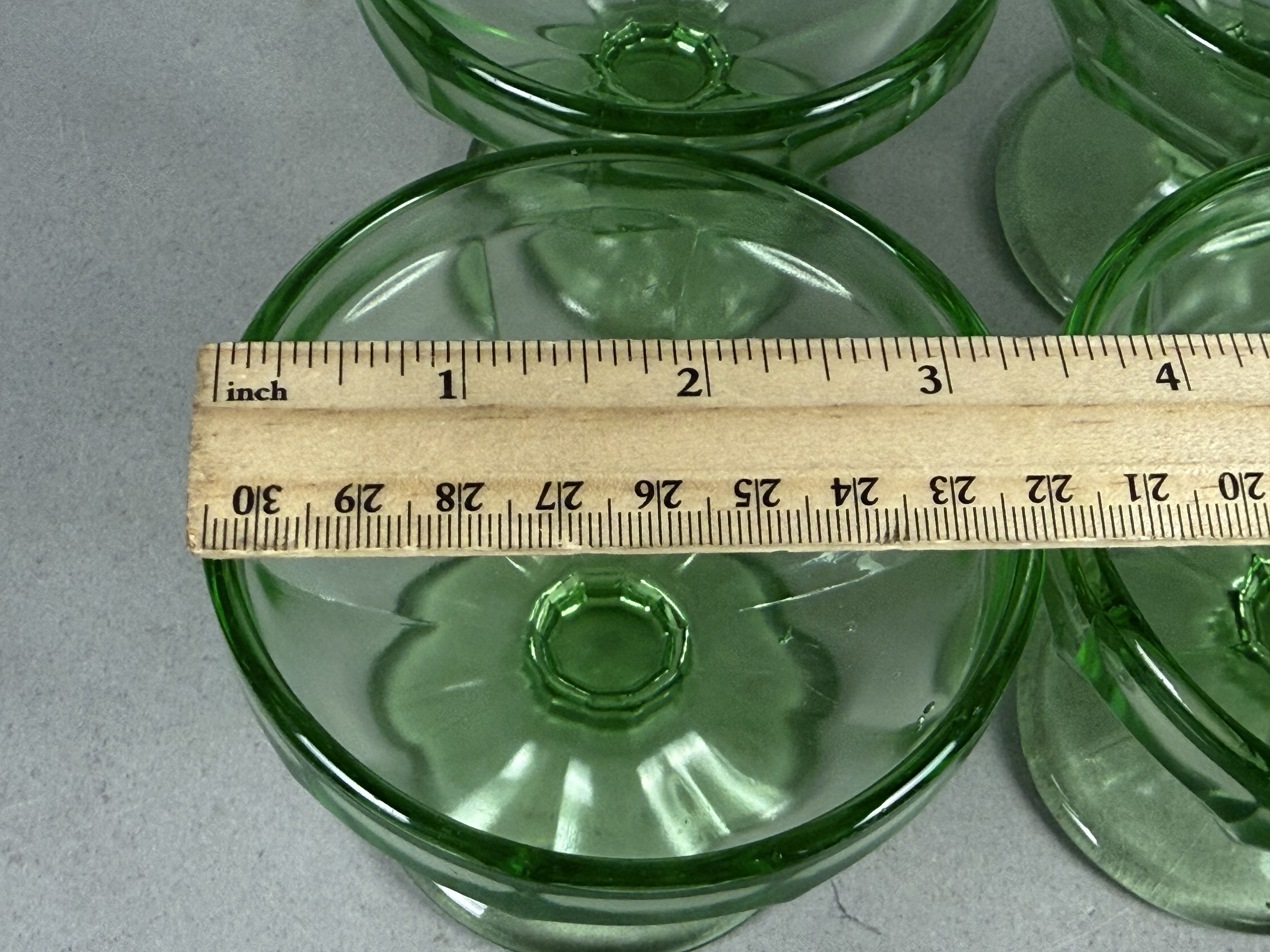 4 Uranium Glass Paneled Sherbet Bowls
