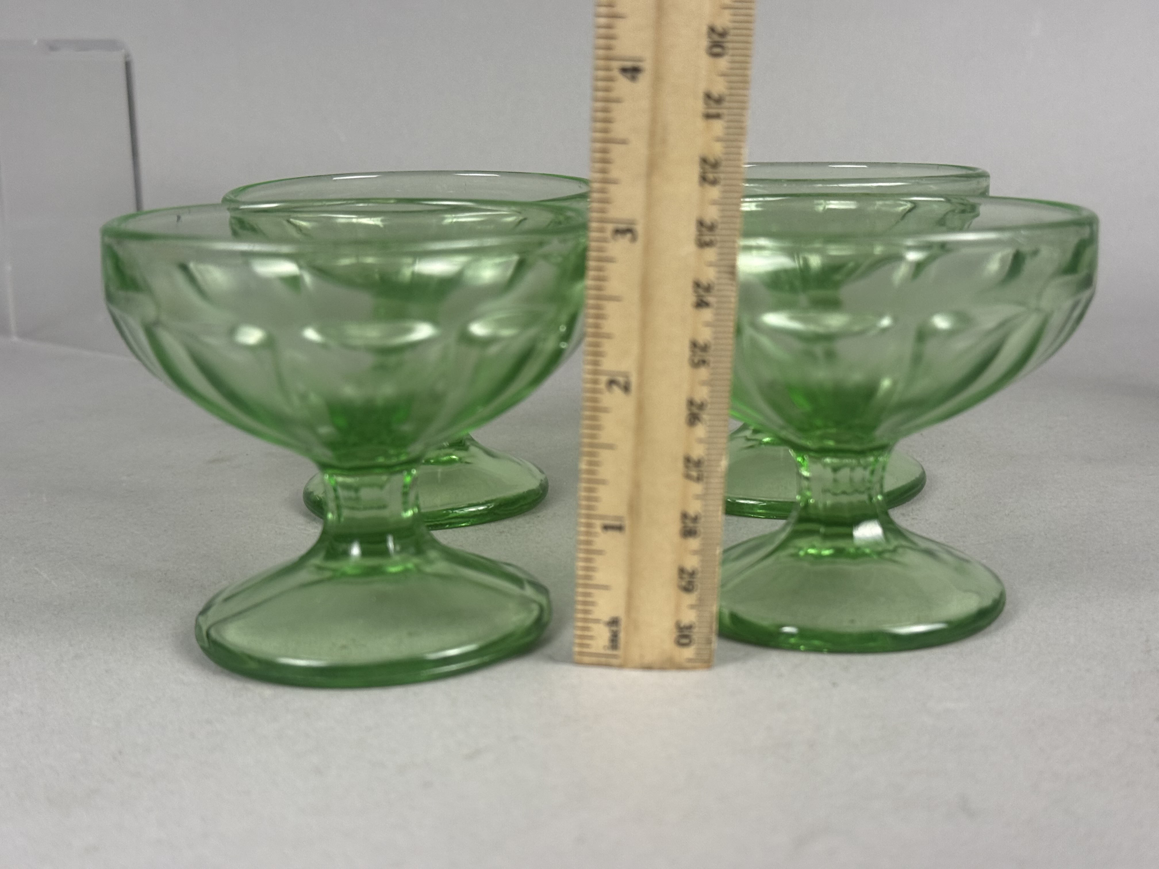 4 Uranium Glass Paneled Sherbet Bowls