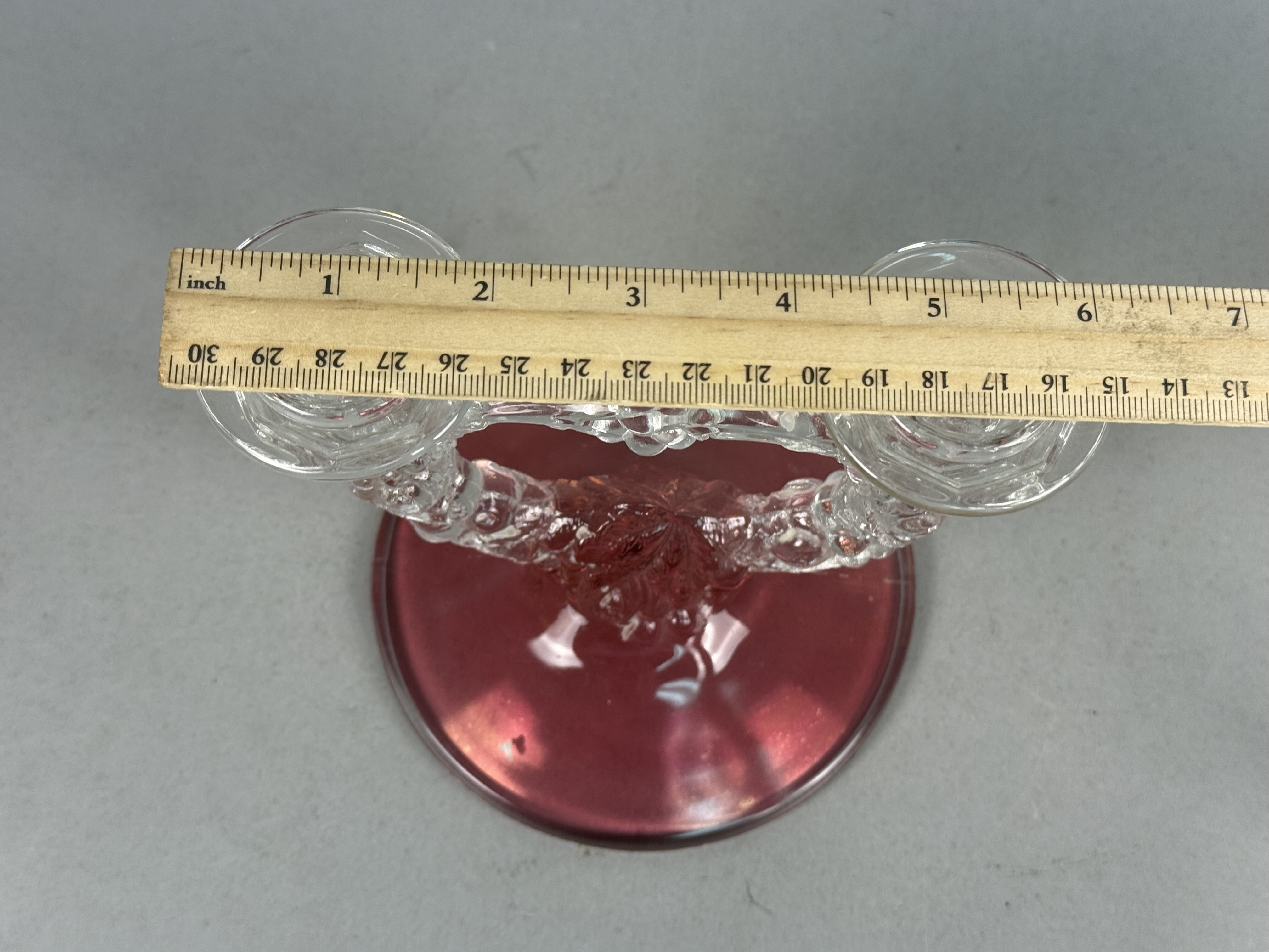Ruby Red & Clear Glass Double-Arm Candelabrum