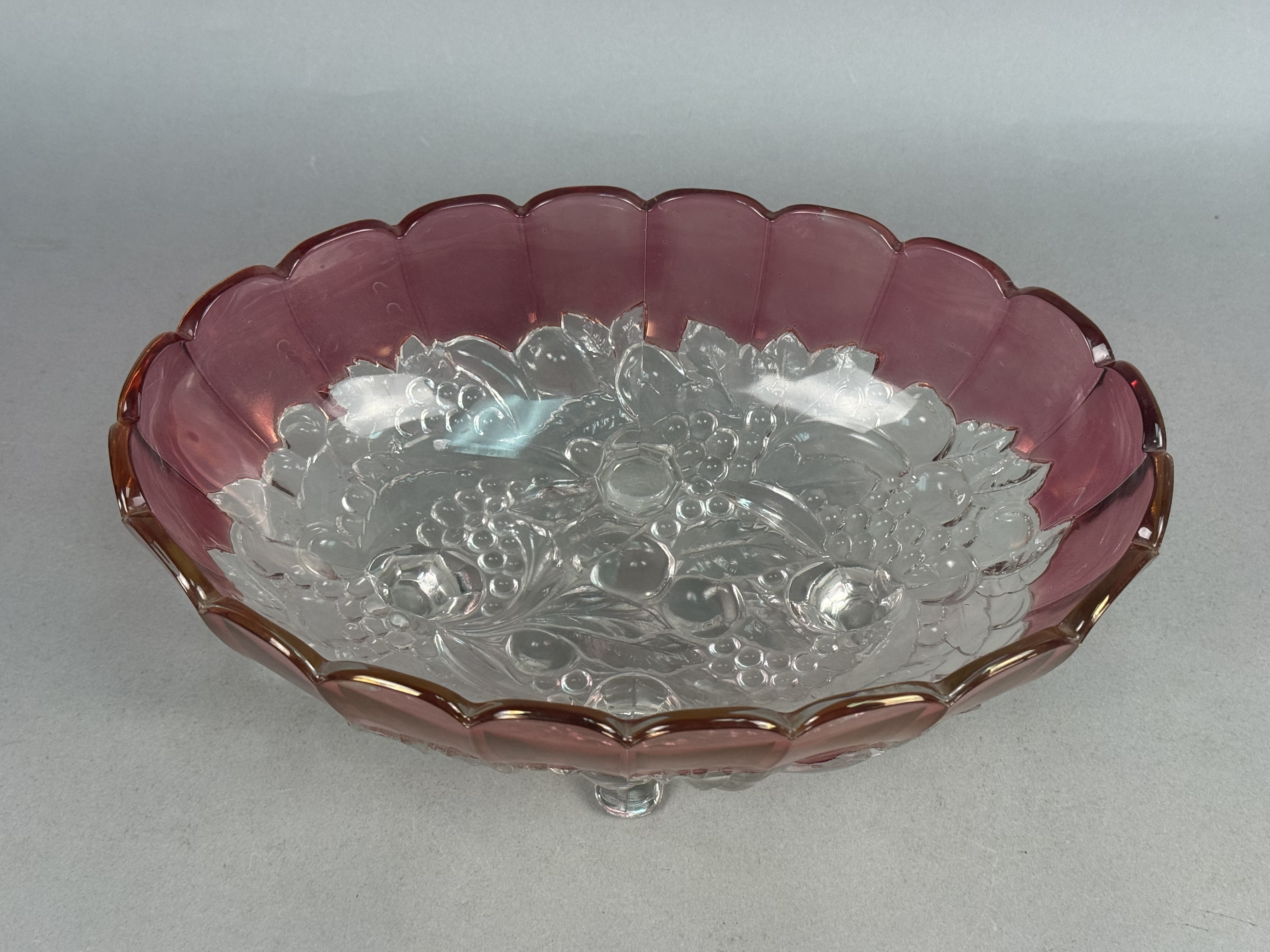Cranberry-Flashed Pressed Glass Footed Bowl