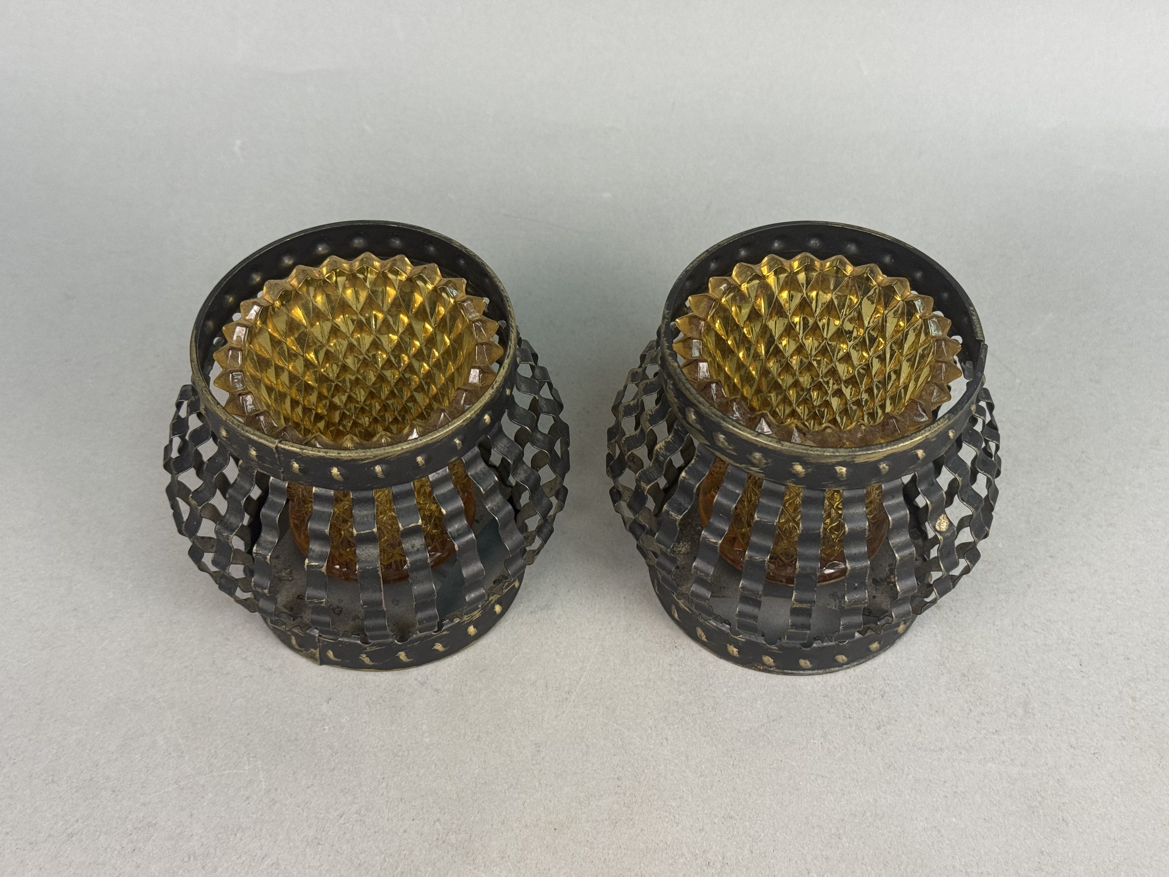 Amber Glass & Metal Votive Holders