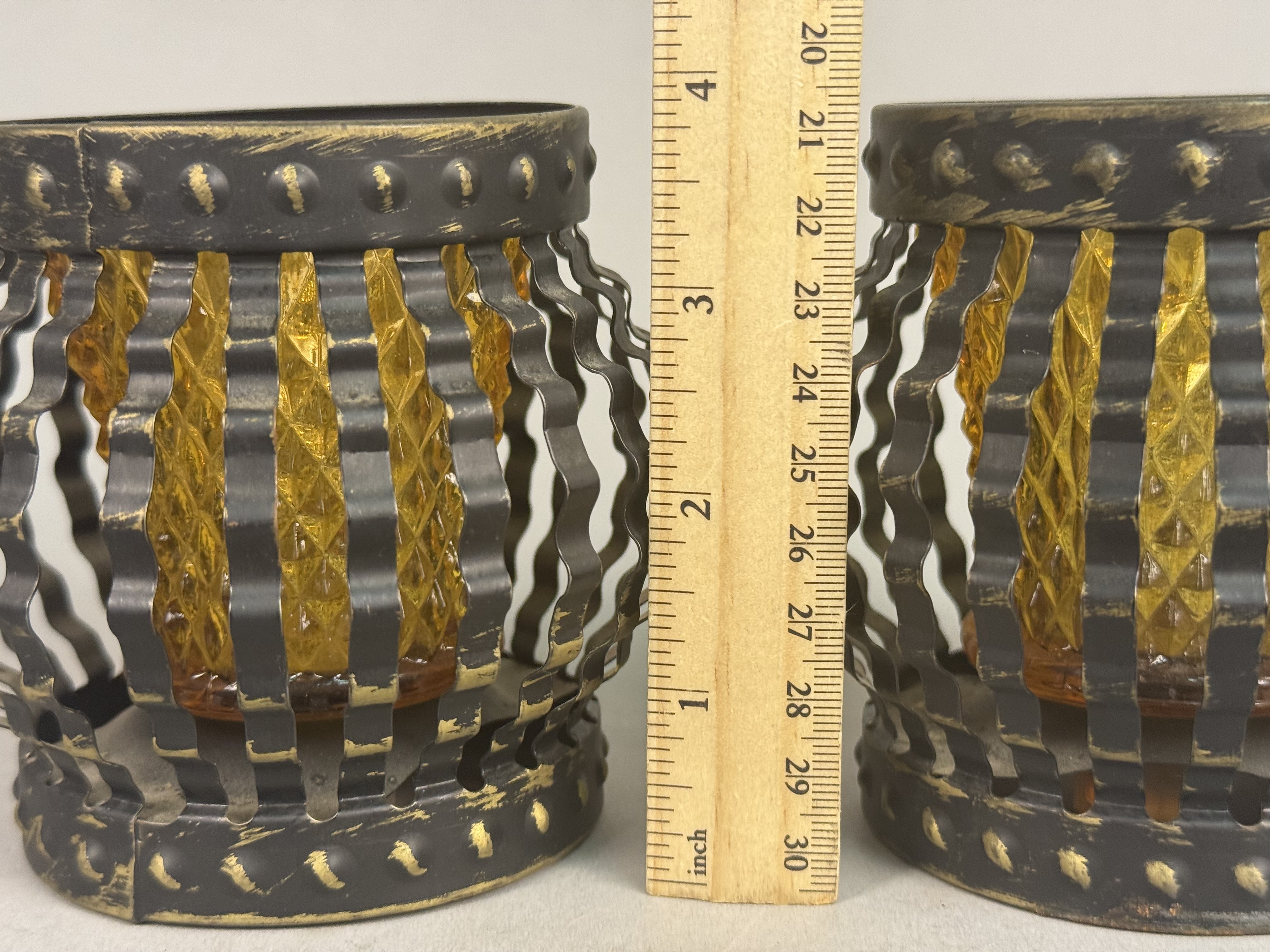 Amber Glass & Metal Votive Holders
