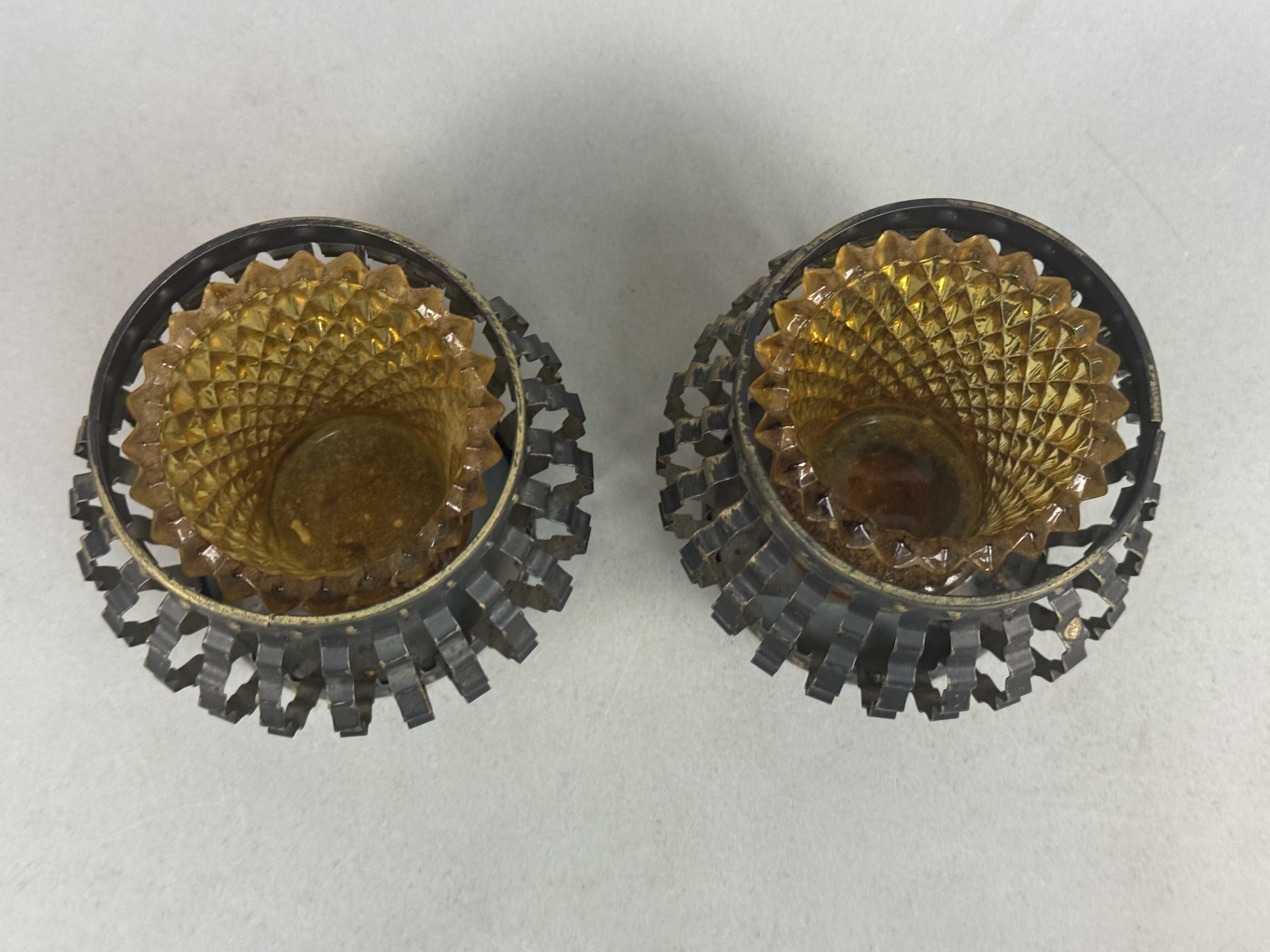 Amber Glass & Metal Votive Holders