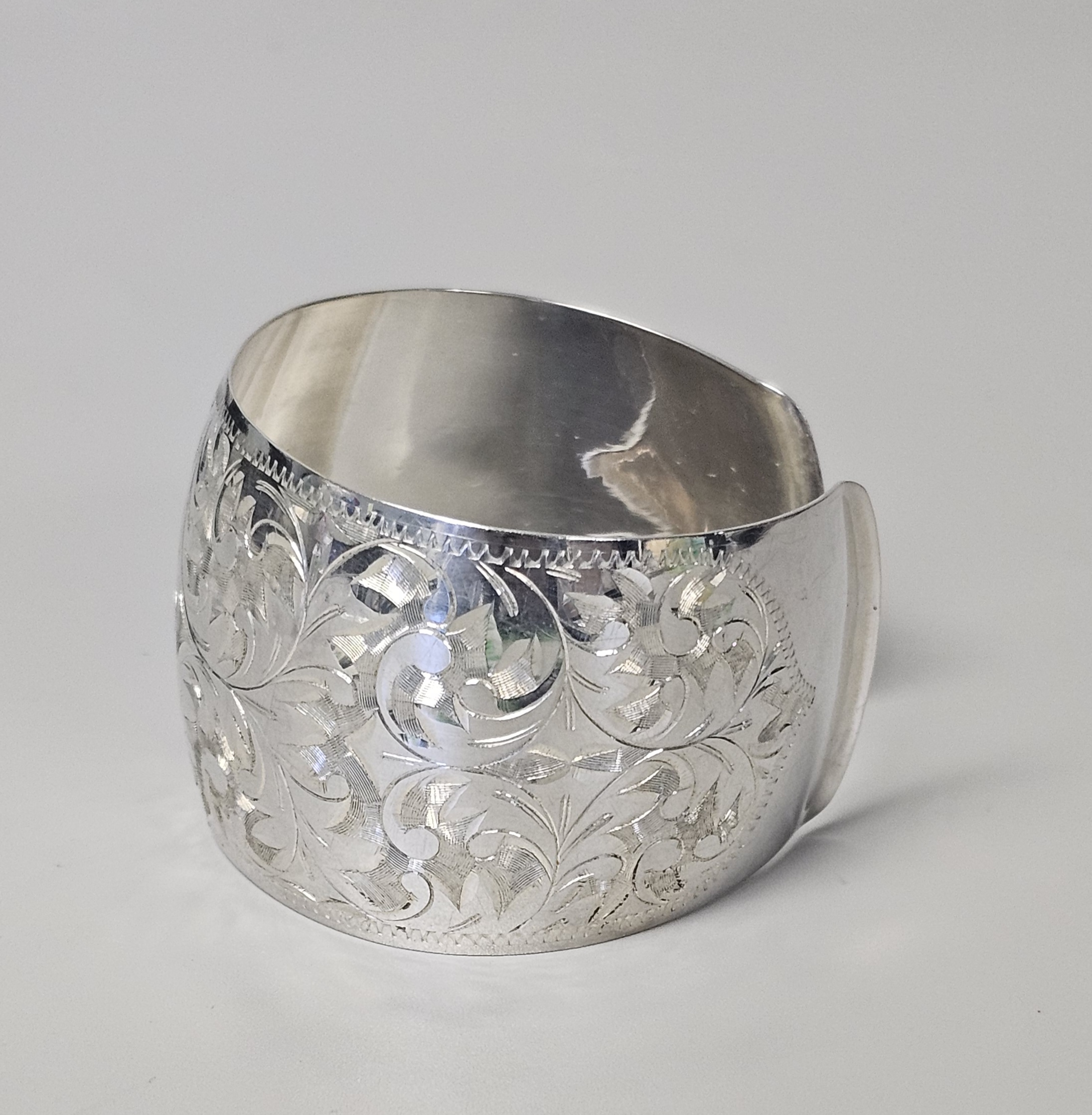 Sterling Engraved Floral Cuff 33.3 Grams