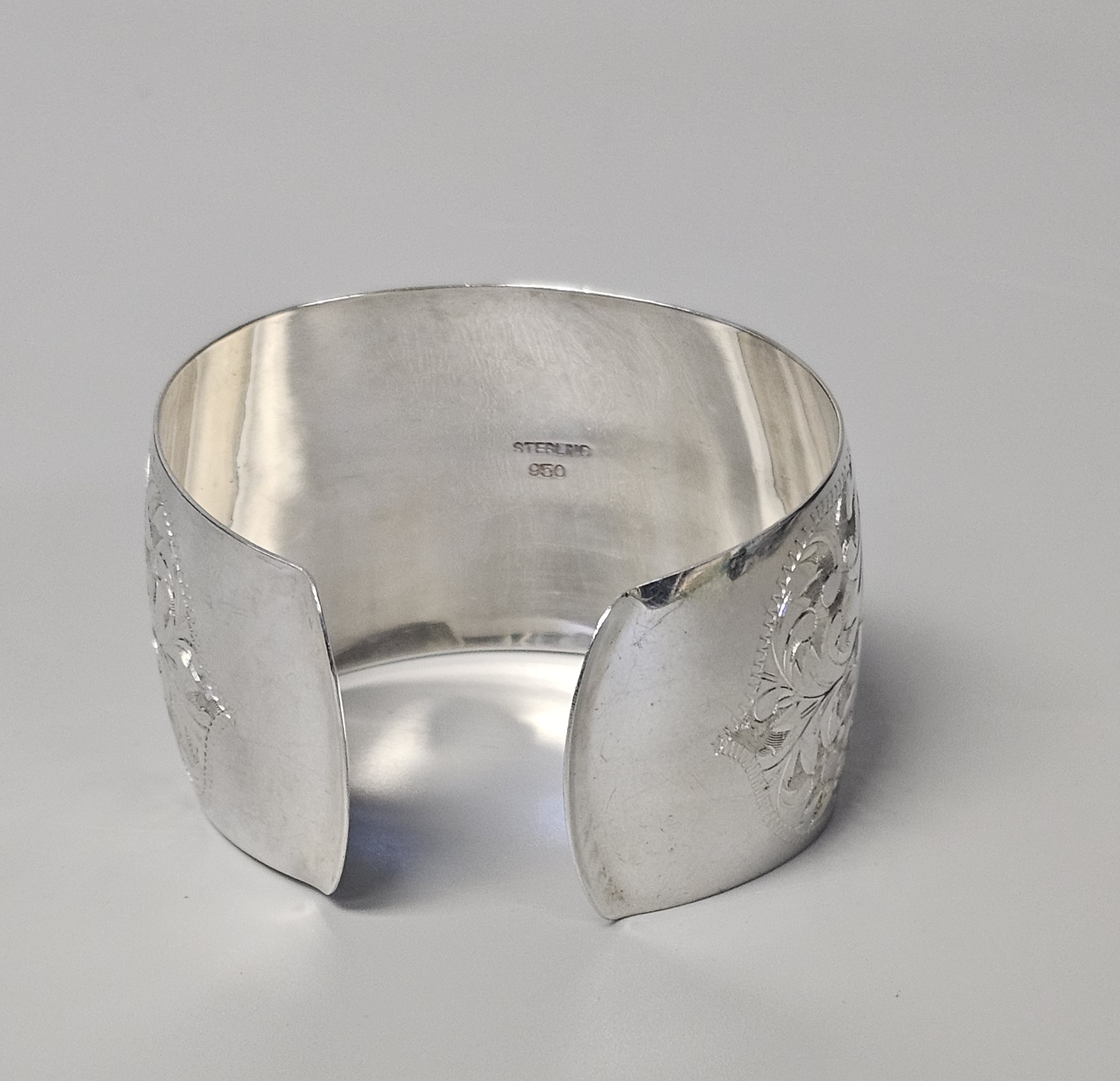 Sterling Engraved Floral Cuff 33.3 Grams