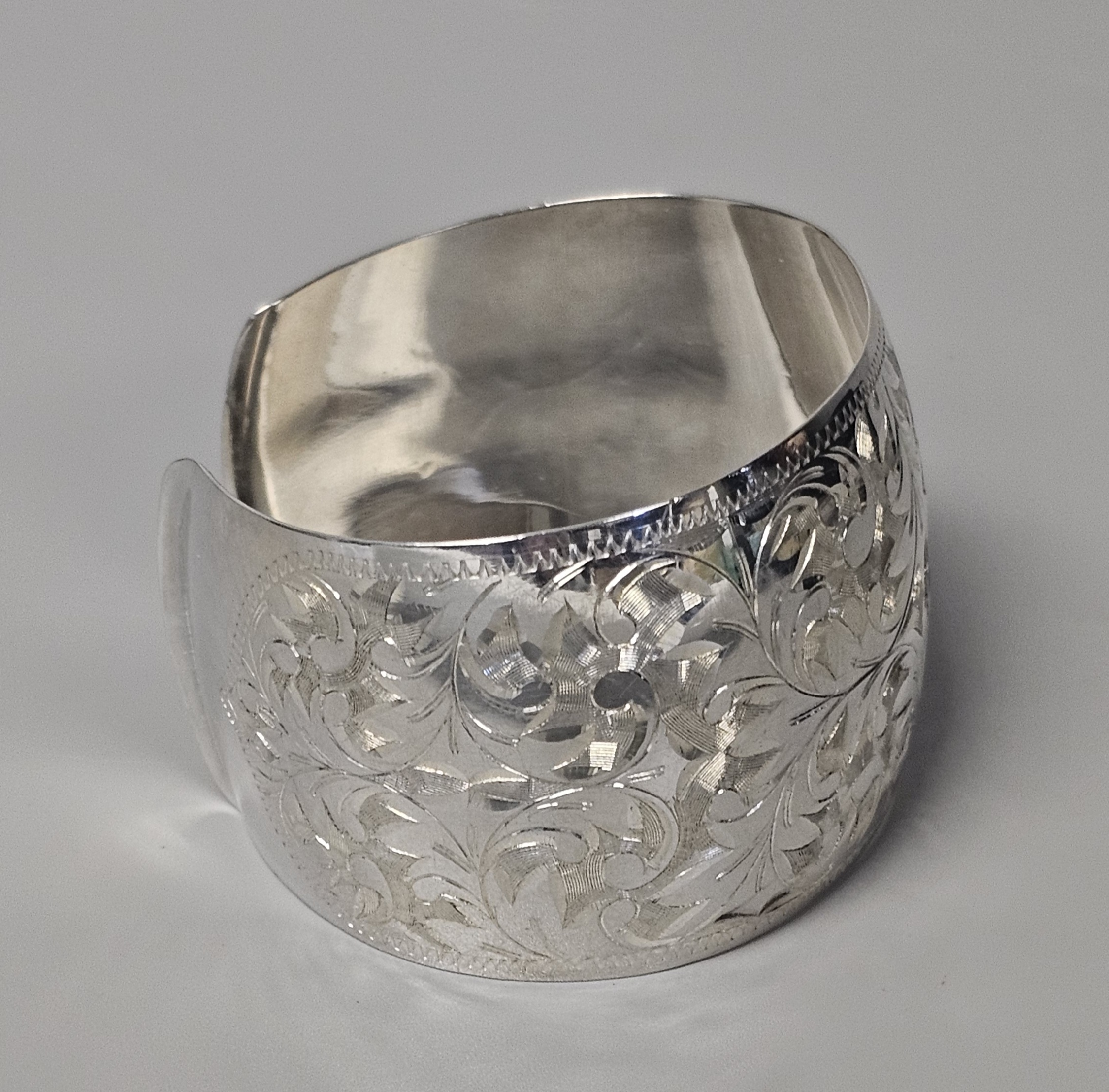 Sterling Engraved Floral Cuff 33.3 Grams