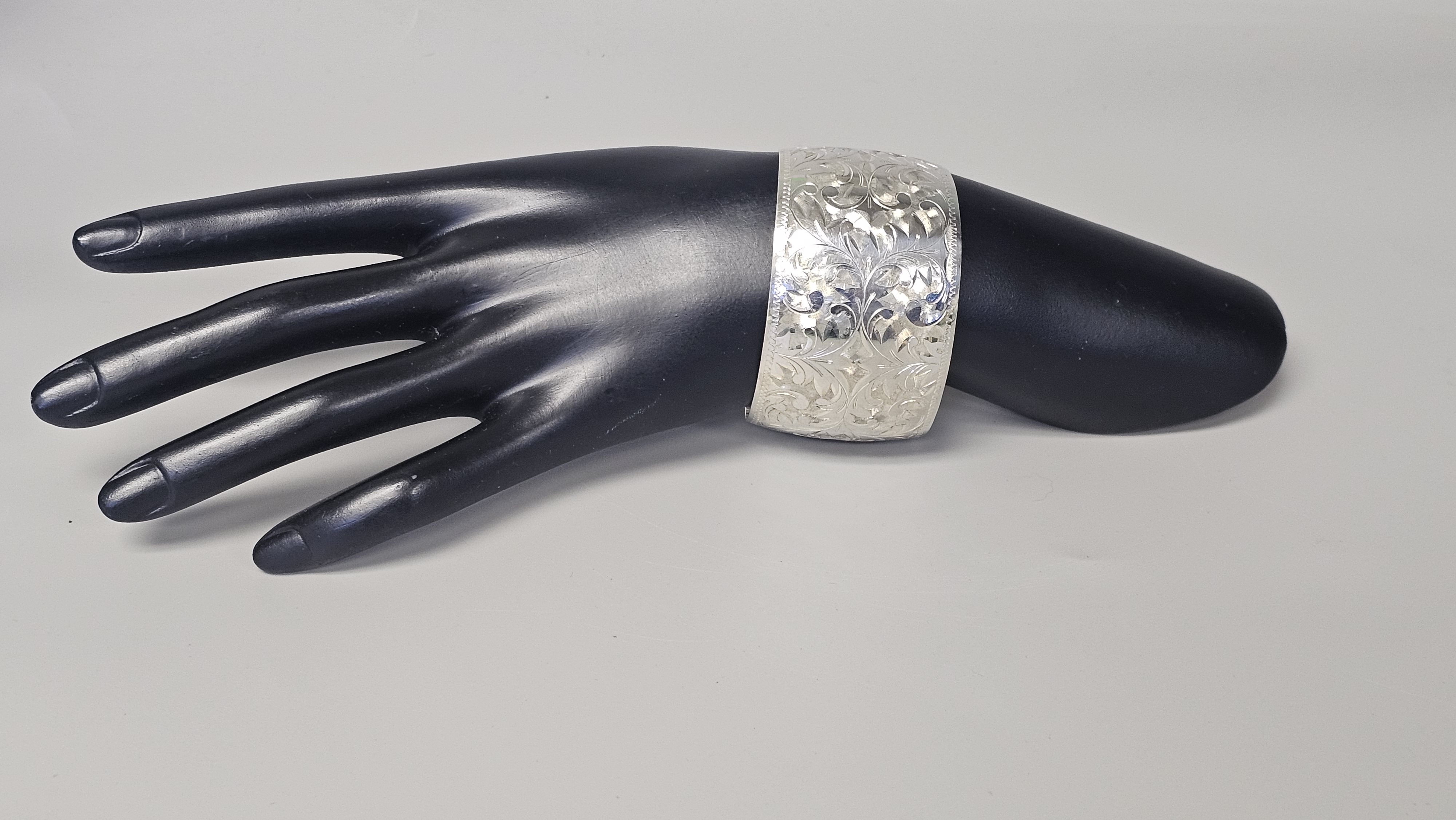 Sterling Engraved Floral Cuff 33.3 Grams