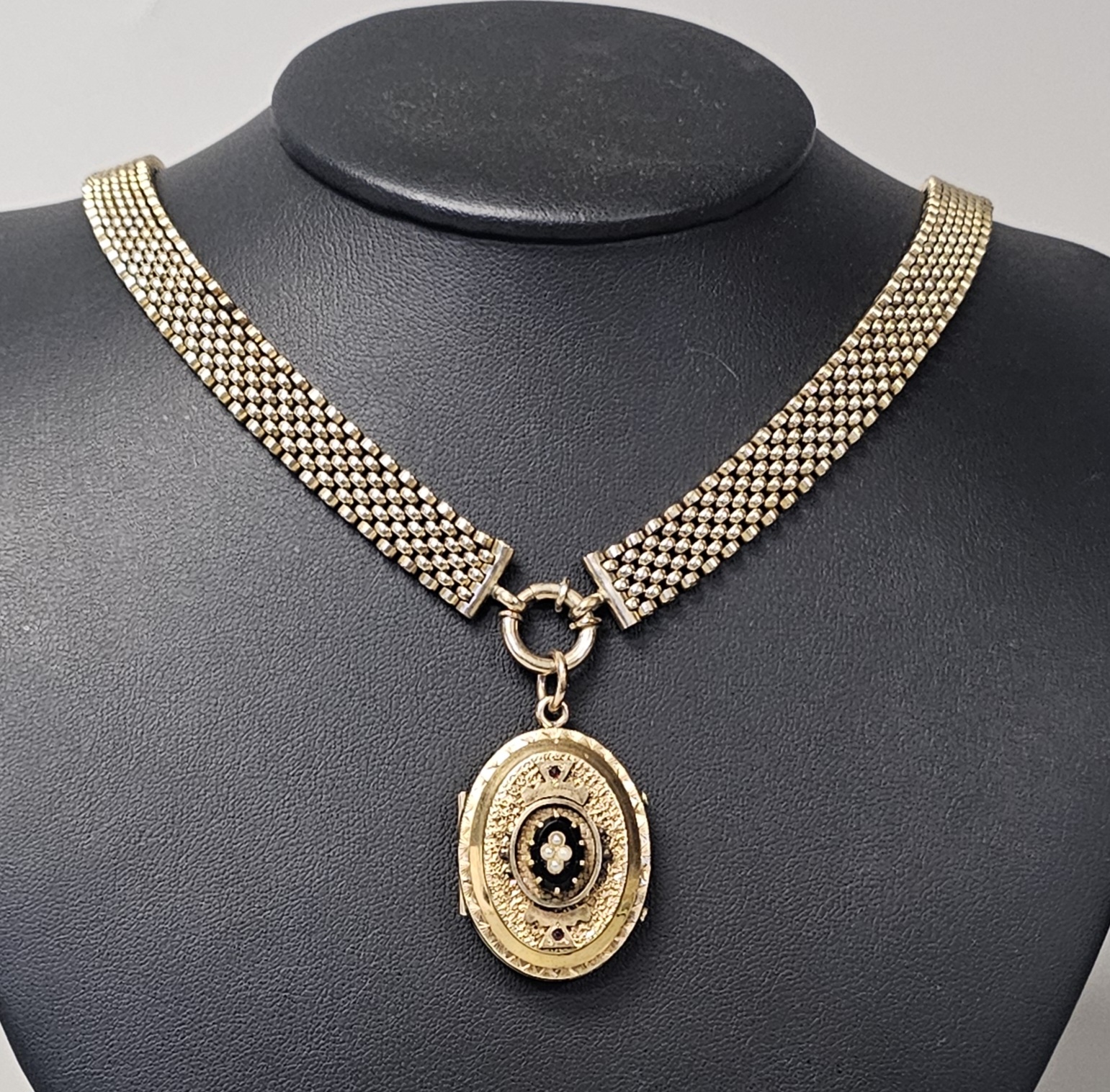 Victorian Yellow Metal Book-Chain Locket Necklace
