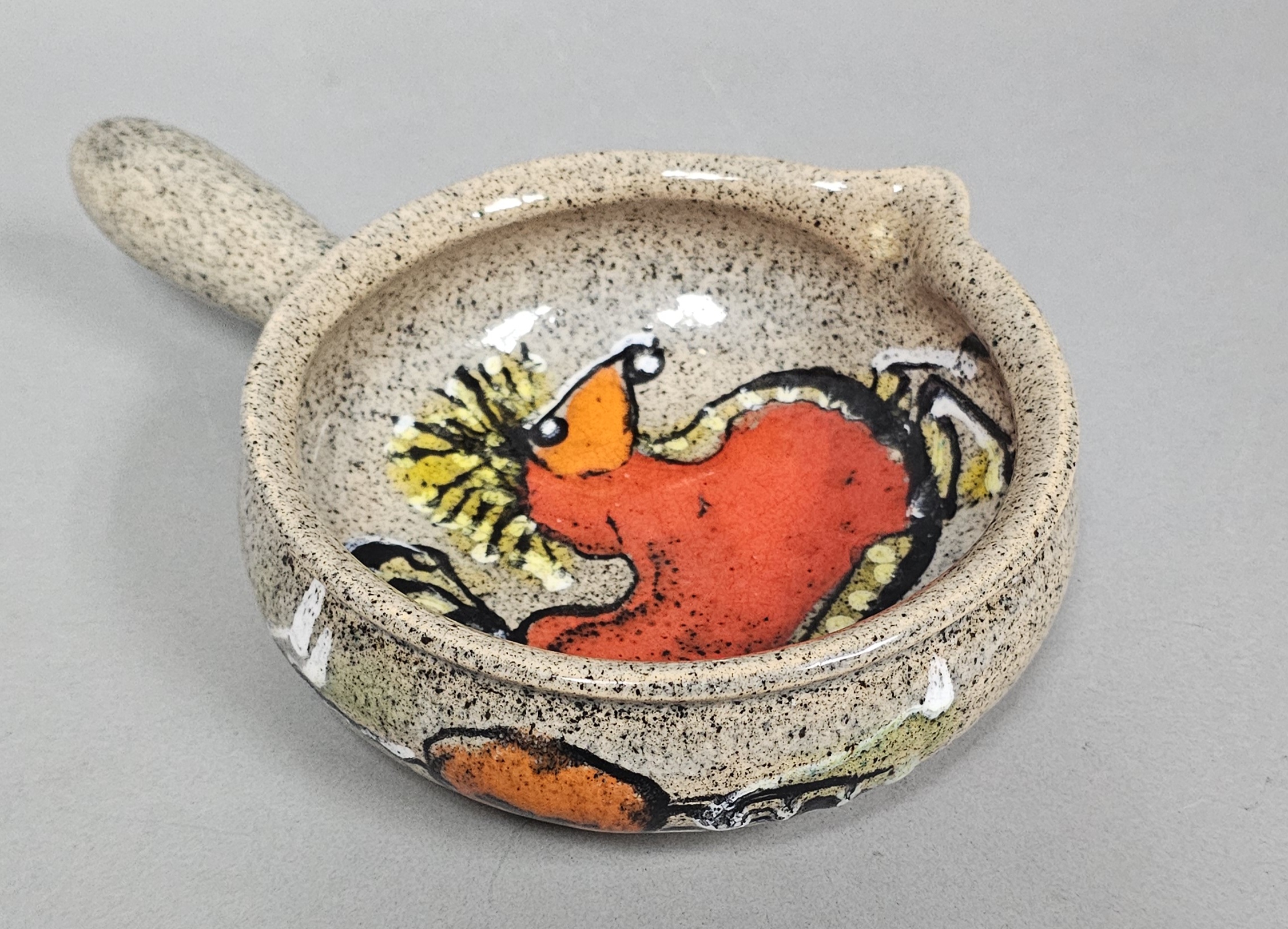 Speckled Earthenware Hand-Painted Rooster Pipkin & Plate