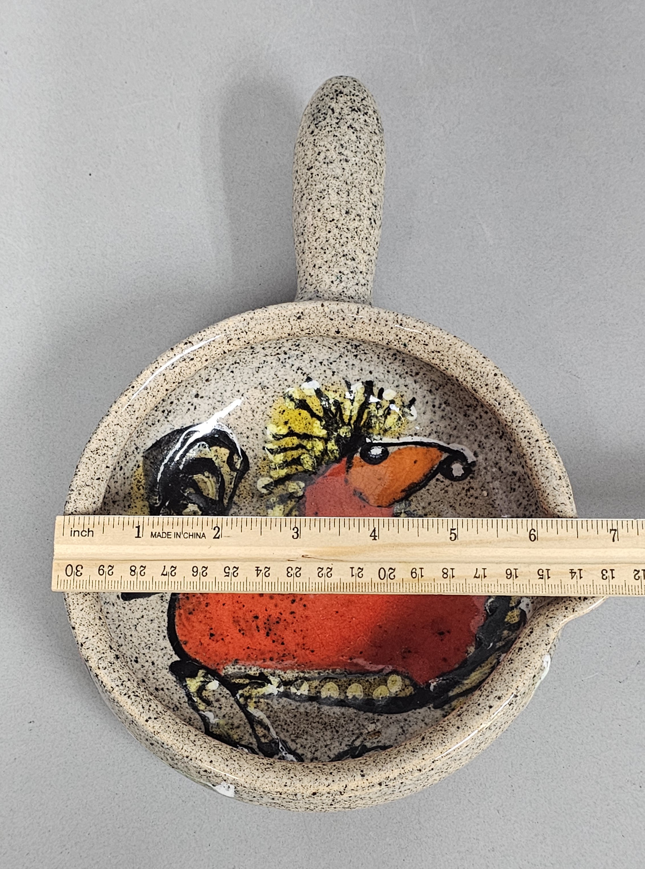 Speckled Earthenware Hand-Painted Rooster Pipkin & Plate