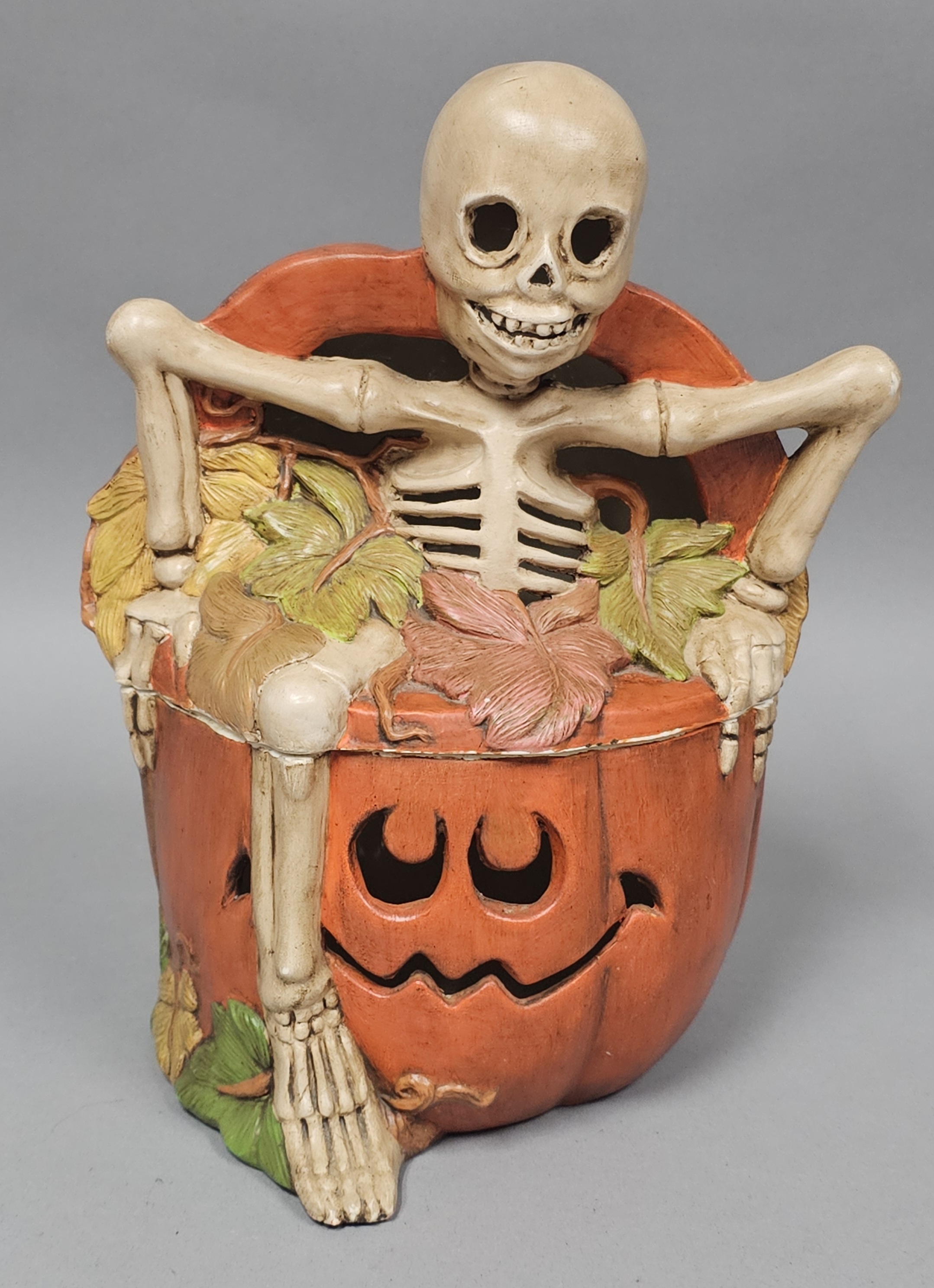 Hand-Painted Ceramic Skeleton Pumpkin Jar