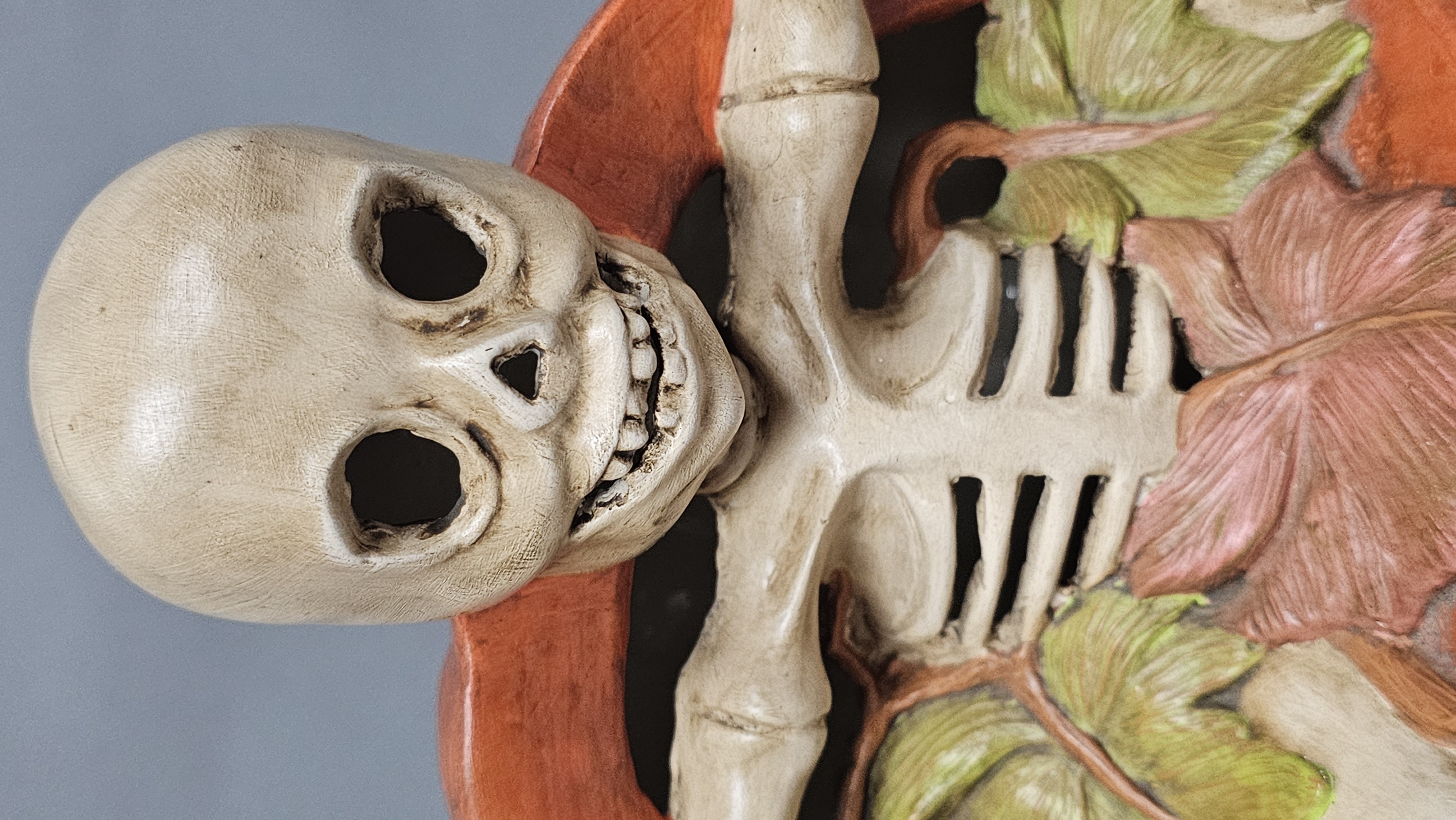Hand-Painted Ceramic Skeleton Pumpkin Jar