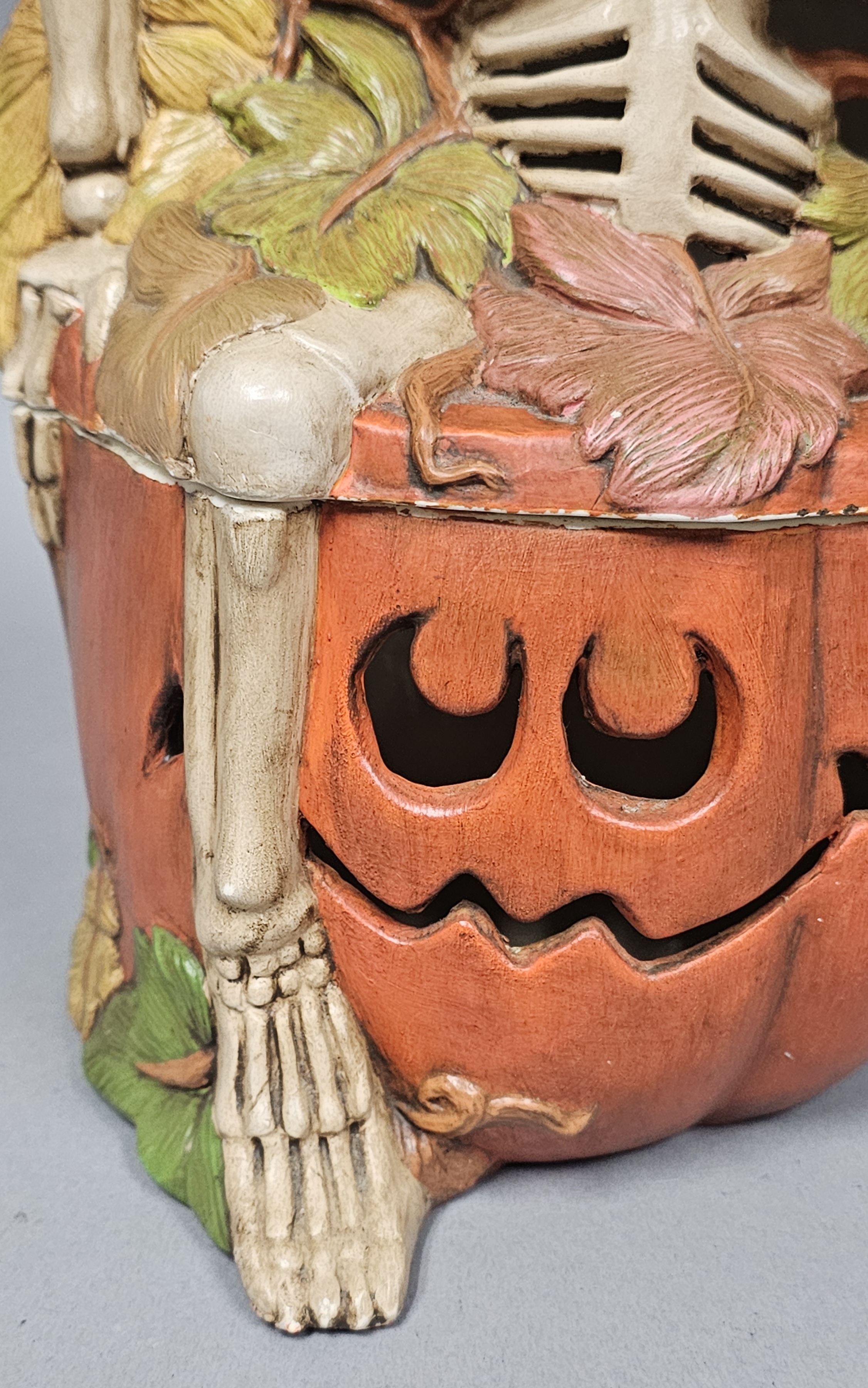 Hand-Painted Ceramic Skeleton Pumpkin Jar