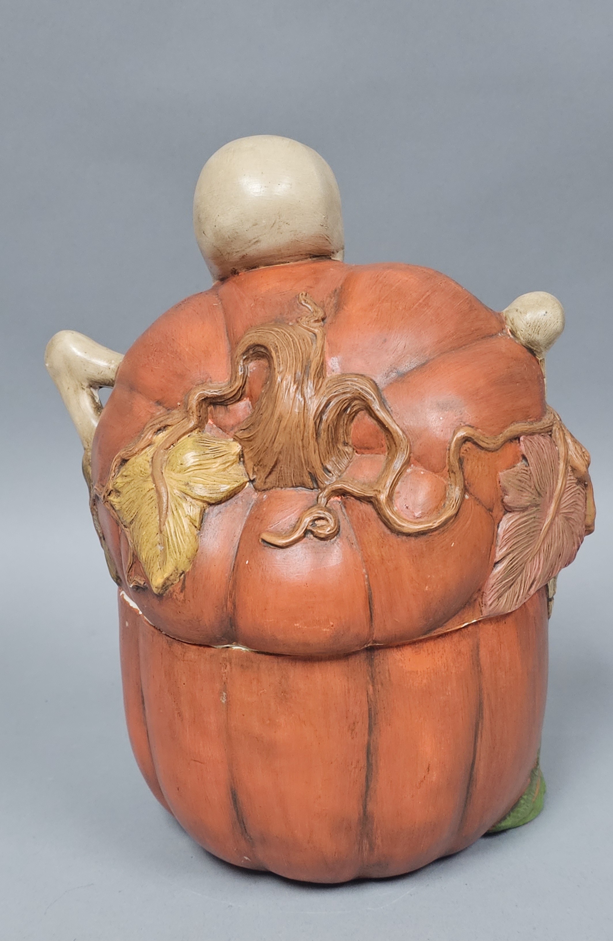 Hand-Painted Ceramic Skeleton Pumpkin Jar