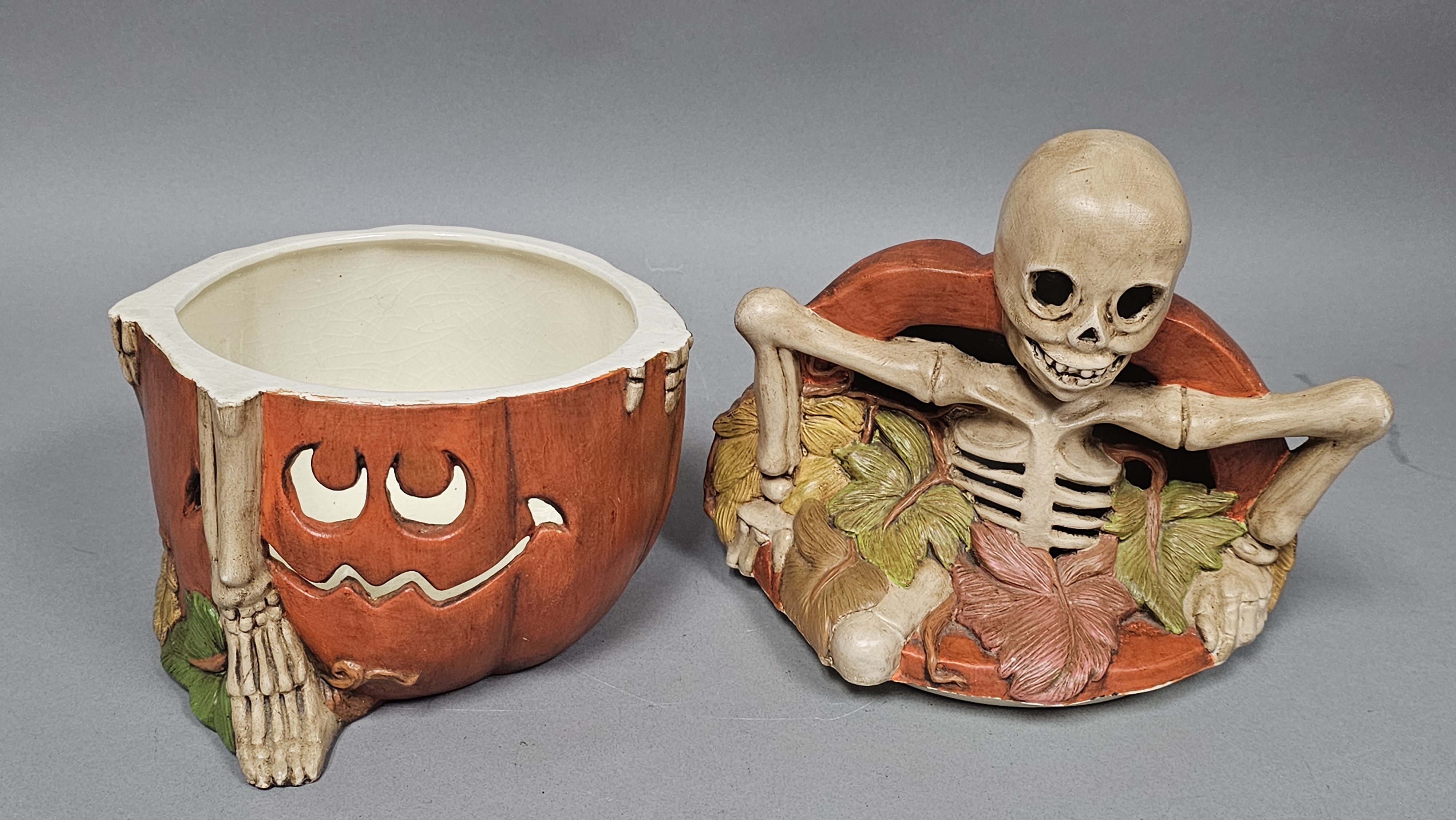 Hand-Painted Ceramic Skeleton Pumpkin Jar