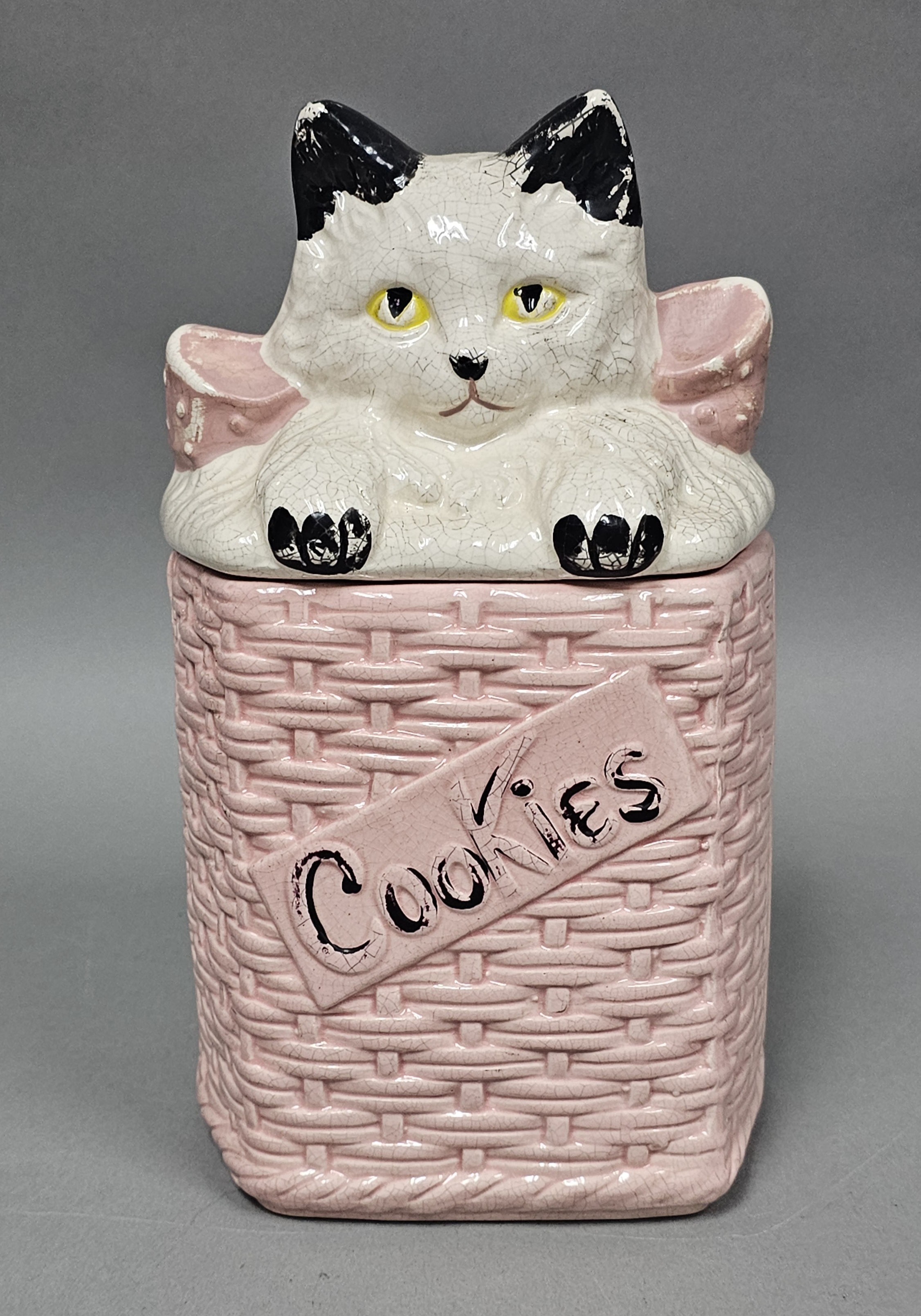 McCoy Ceramic Kitty Cat Basket Cookie Jar
